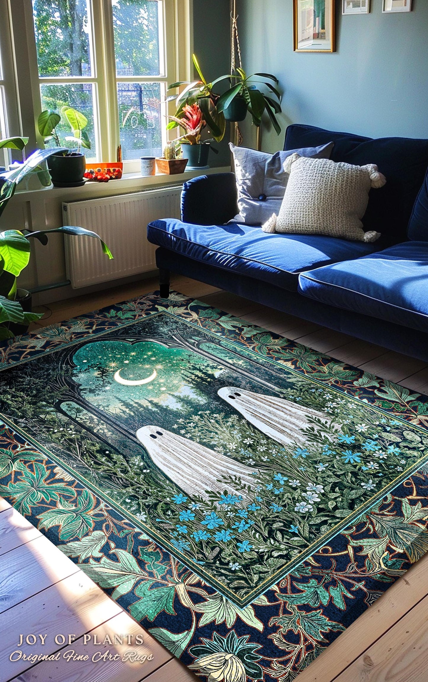 Ghostly Garden Mystic Moonlight Rug | Cottagecore Home Accent Celestial Spirits Autumn Aesthetic Whimsical Dream Cozy Gothic Home Accent |
