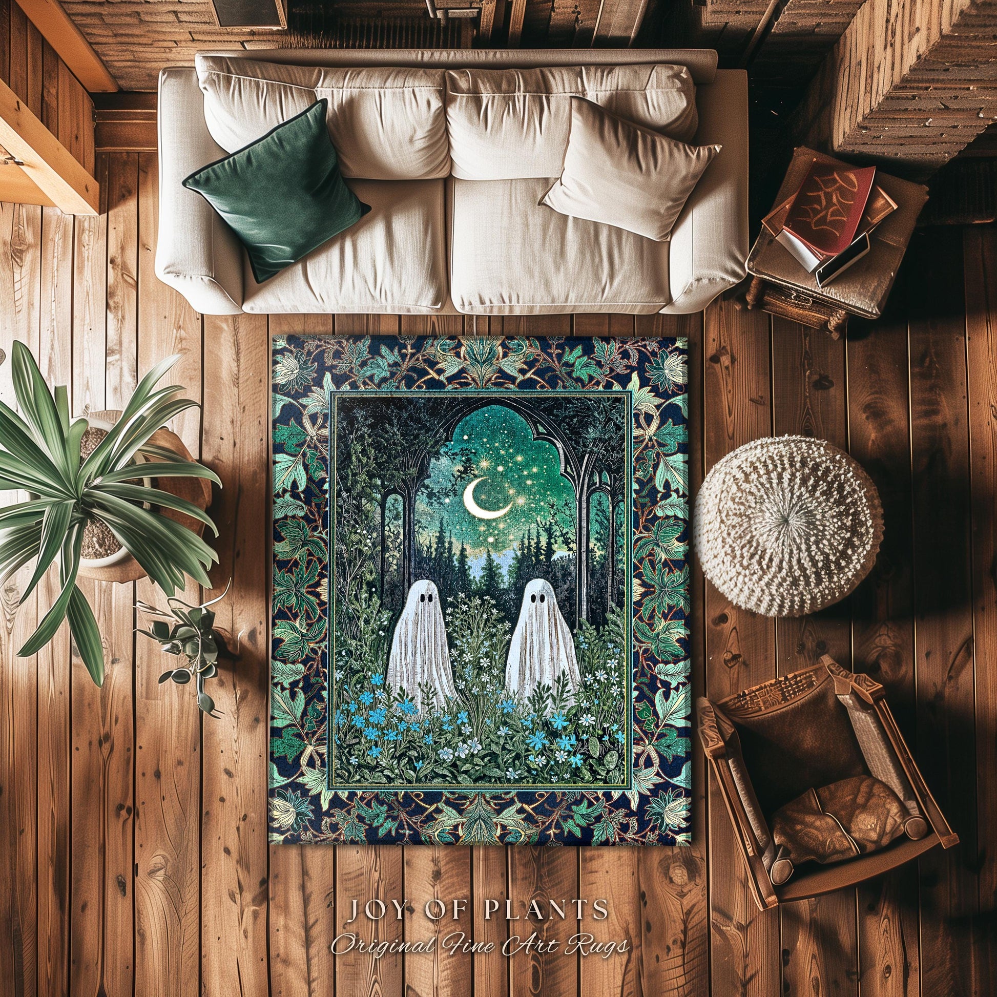 Ghostly Garden Mystic Moonlight Rug | Cottagecore Home Accent Celestial Spirits Autumn Aesthetic Whimsical Dream Cozy Gothic Home Accent |