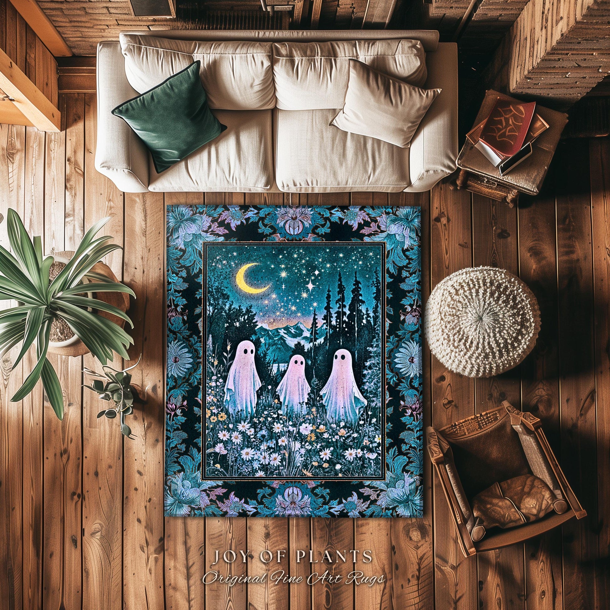 Dreamy Meadow Celeatial Area Rug | Moody Aesthetic Ghost Whimsigothic Decor Dark Cottagecore Whimsy Forestcore Ambience Starry Night Gothic