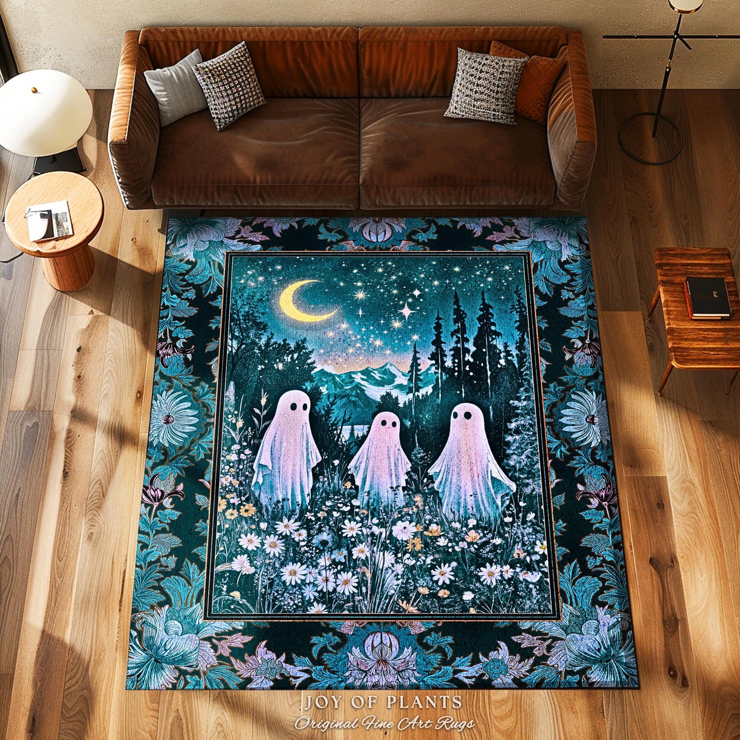 Dreamy Meadow Celeatial Area Rug | Moody Aesthetic Ghost Whimsigothic Decor Dark Cottagecore Whimsy Forestcore Ambience Starry Night Gothic