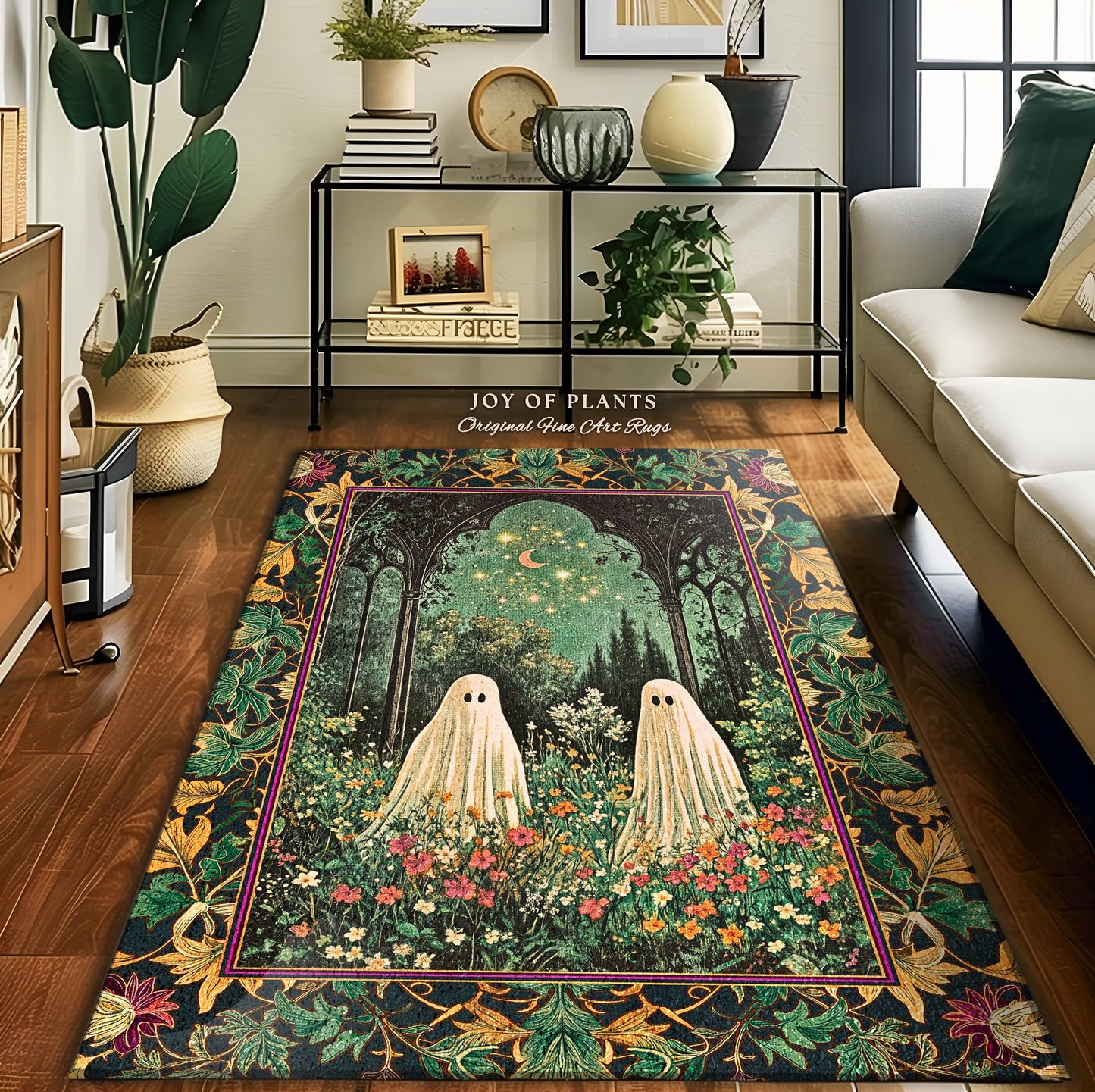 Ghost Friends Starlit Garden Light | Cottagecore Floral Rug Celestial Ghost Decor Gothic Enchanted Autumn Magical Aesthetic Witchy Bedroom