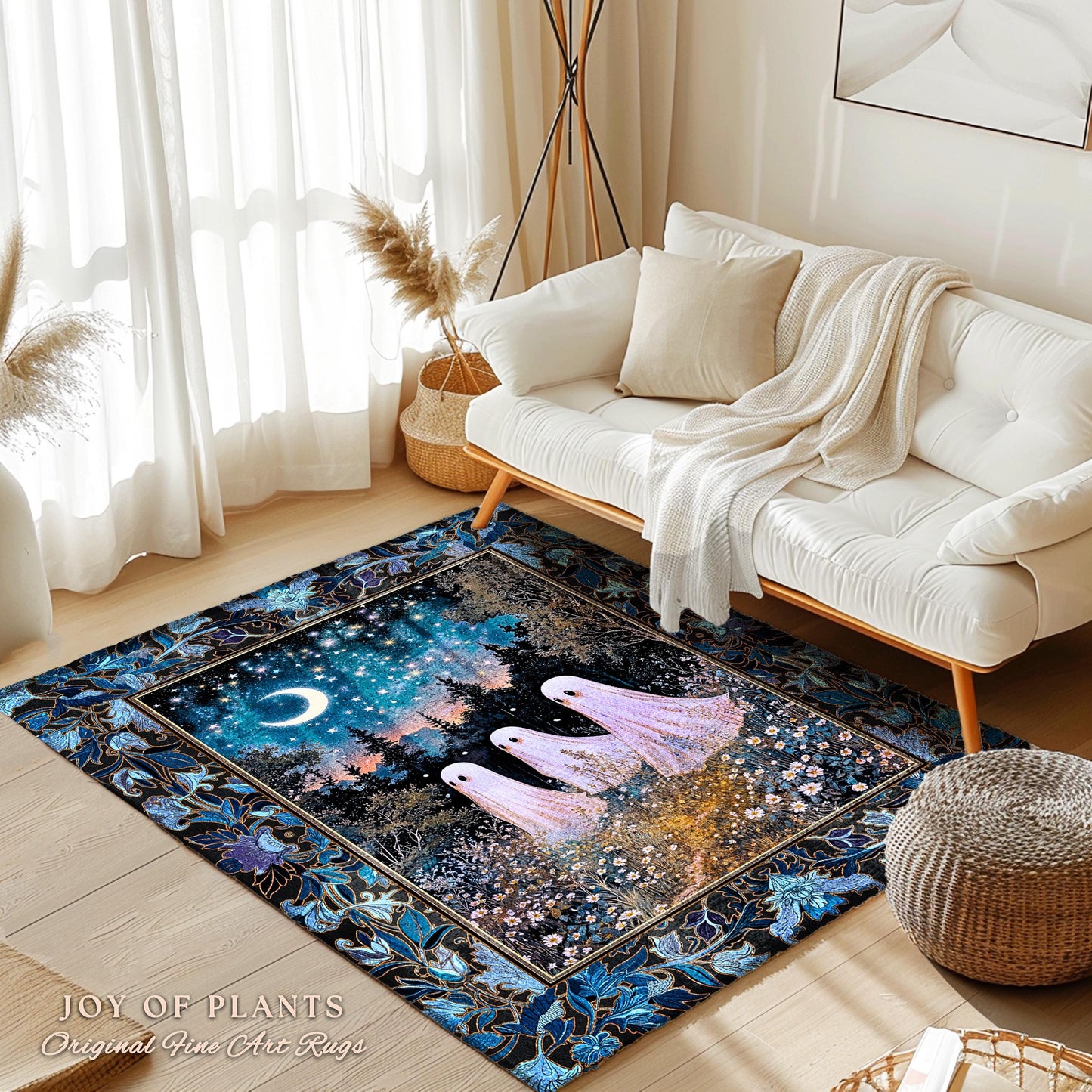 Celestial Spirits Moonlit Forest Area Rug | Ghost Lover Bedroom Rug Pastel Purple Cottagecore Style Haunted Aesthetic Spooky Spirit Decor |