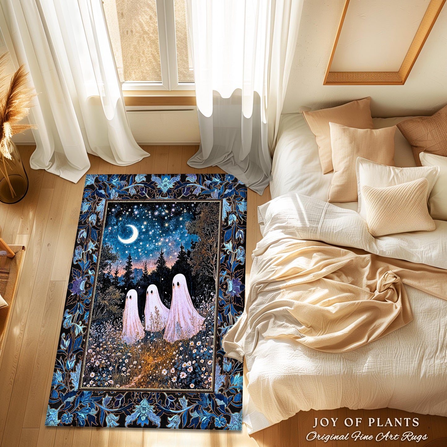 Celestial Spirits Moonlit Forest Area Rug | Ghost Lover Bedroom Rug Pastel Purple Cottagecore Style Haunted Aesthetic Spooky Spirit Decor |