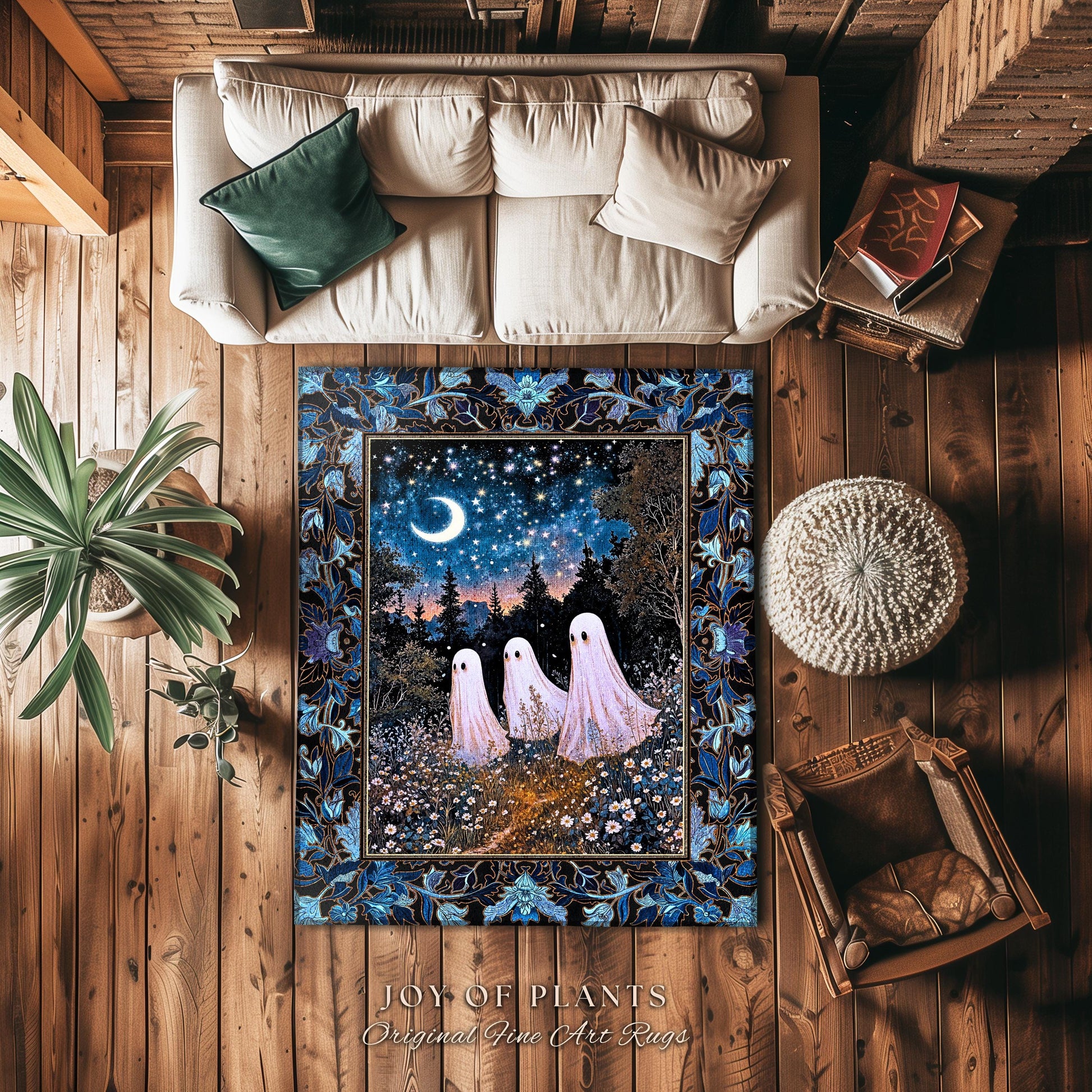 Celestial Spirits Moonlit Forest Area Rug | Ghost Lover Bedroom Rug Pastel Purple Cottagecore Style Haunted Aesthetic Spooky Spirit Decor |