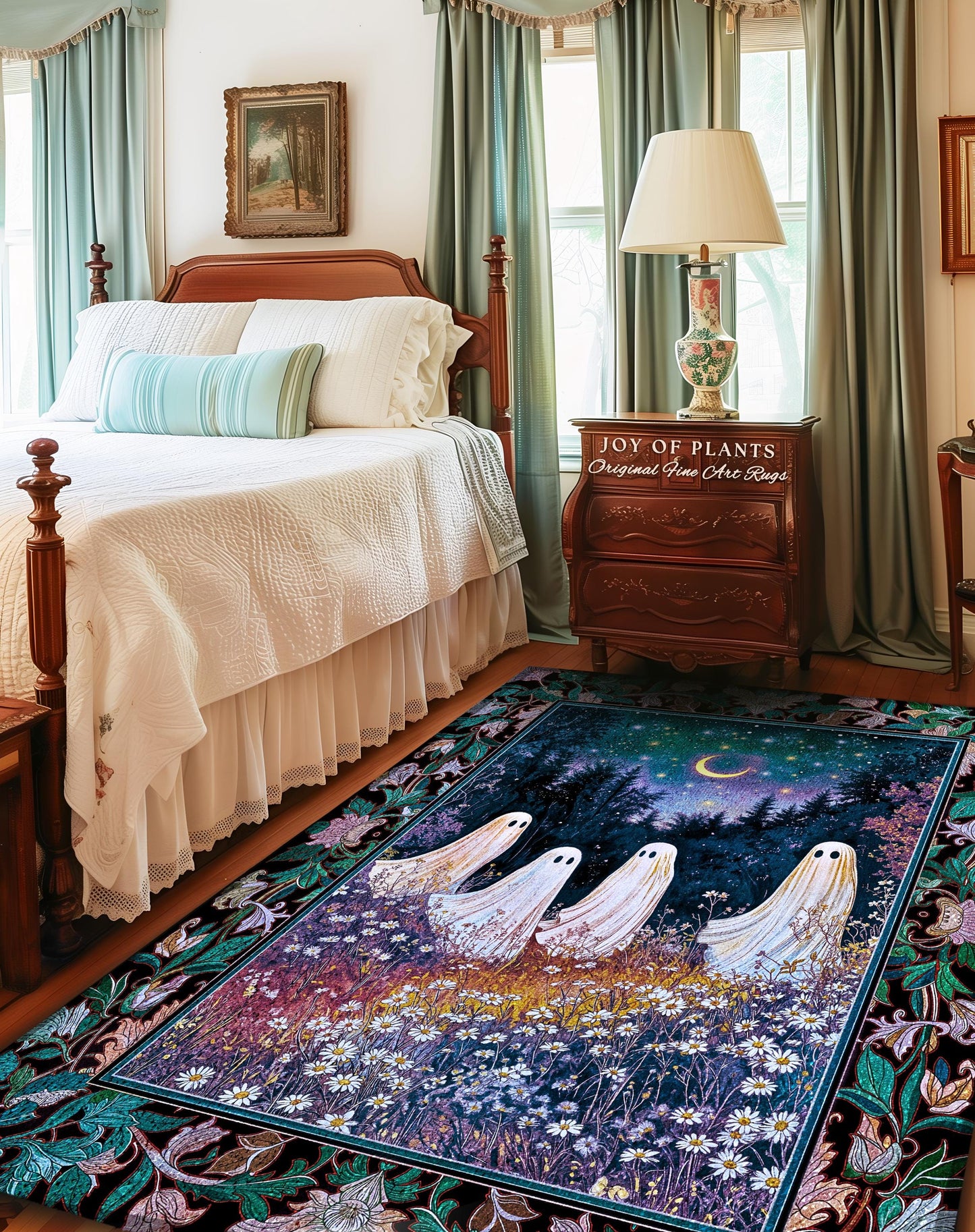 Magical Haunted Ghost Accent Rug | Spooky Motif Celestial Pastel Forest Pastel Aesthetic Spooky Season Macabre Cottagecore Decor Eerie Style