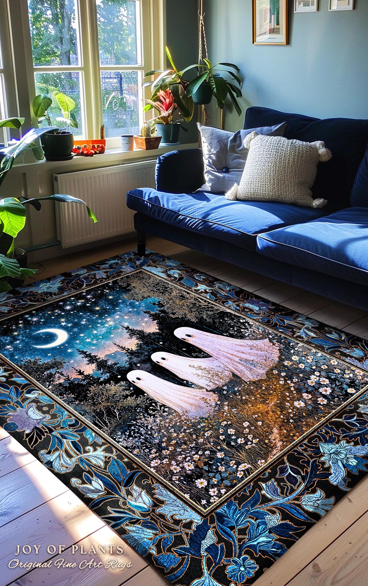 Celestial Spirits Moonlit Forest Area Rug | Ghost Lover Bedroom Rug Pastel Purple Cottagecore Style Haunted Aesthetic Spooky Spirit Decor |