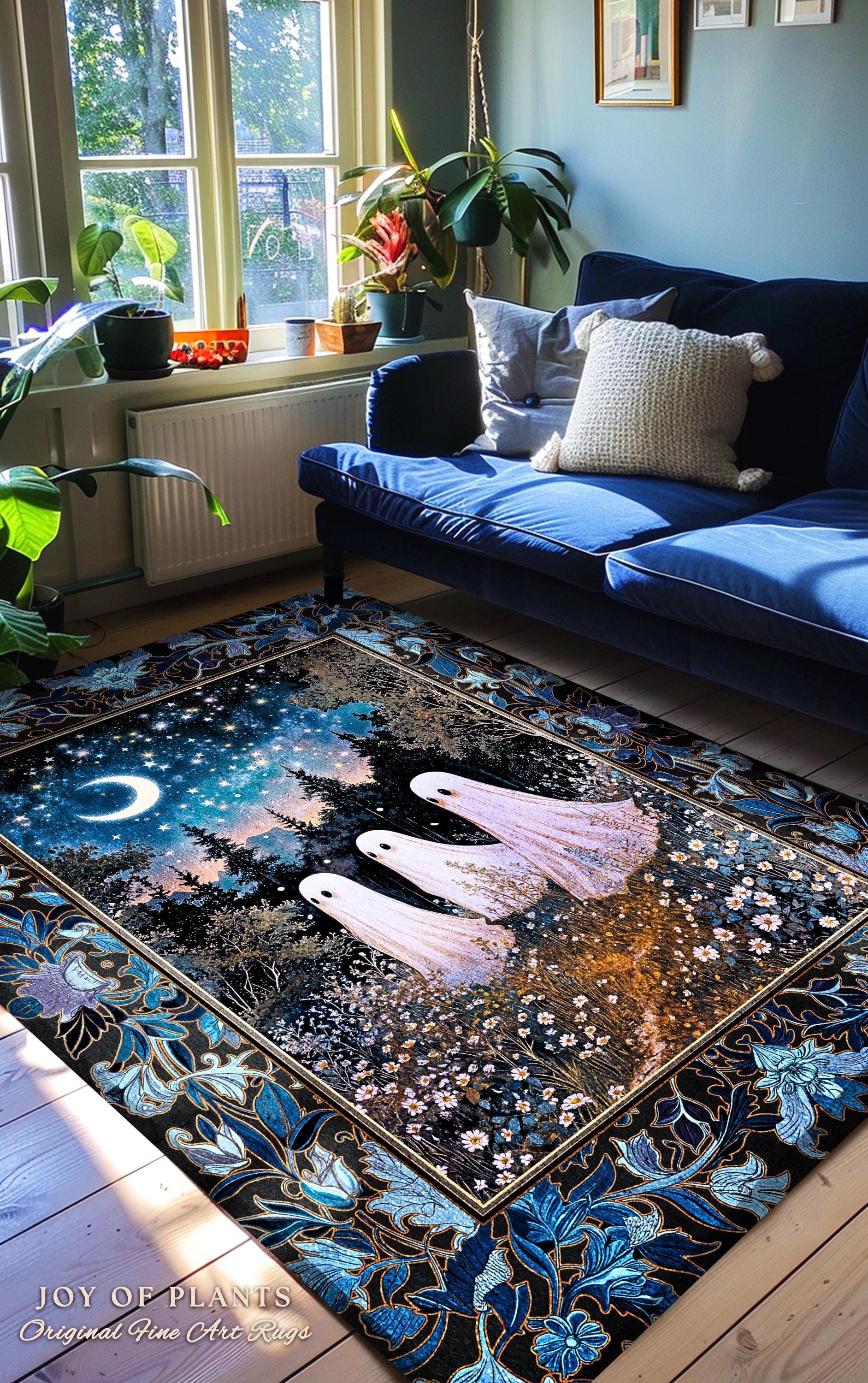 Celestial Spirits Moonlit Forest Area Rug | Ghost Lover Bedroom Rug Pastel Purple Cottagecore Style Haunted Aesthetic Spooky Spirit Decor |
