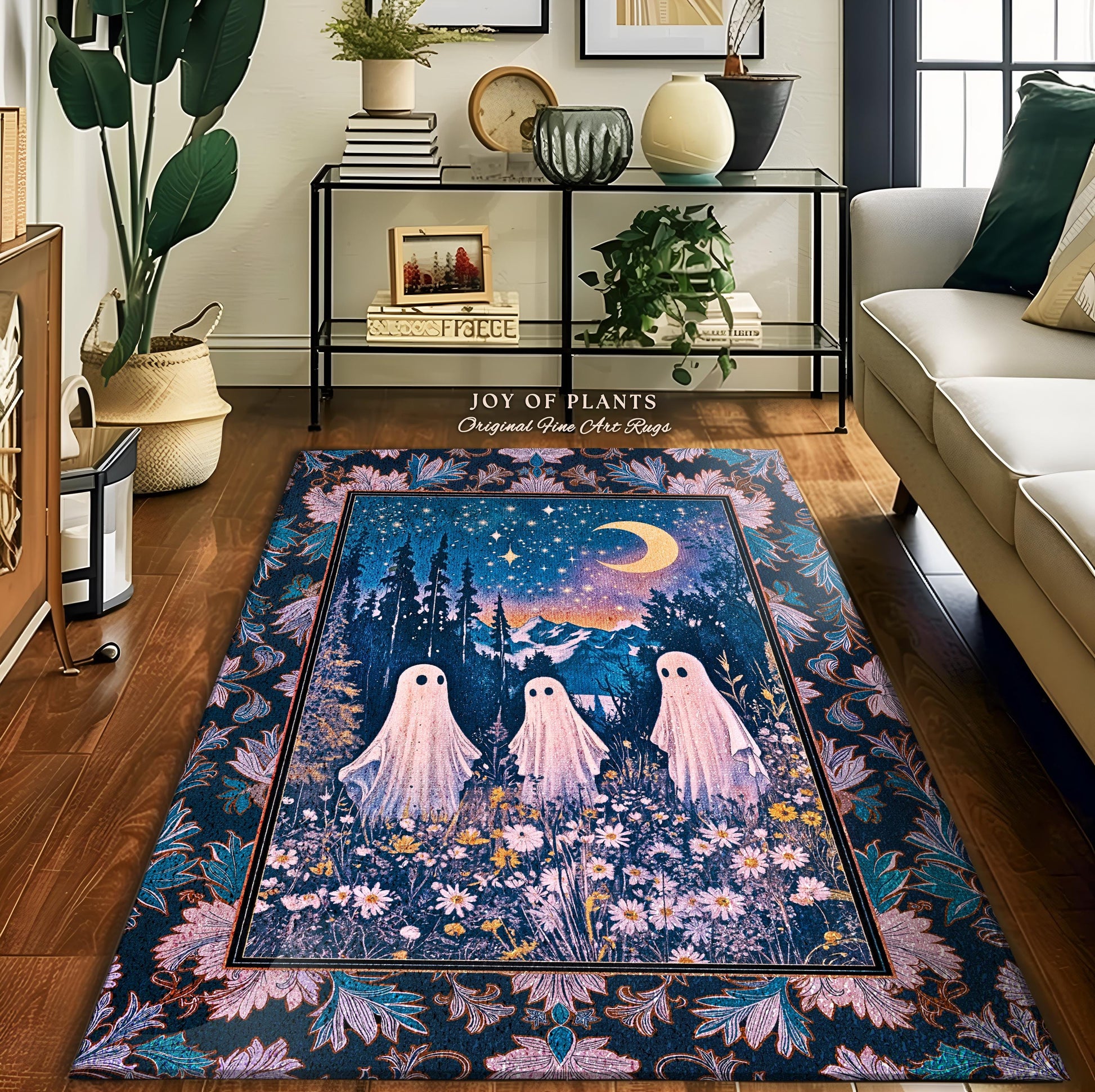 Amethyst Purple Mountain Ghosts Rug | Whimsigothic Area Rug Spirit-Themed Decor Haunted Bedroom Witchy Dark Cottagecore Ghostly Folklore