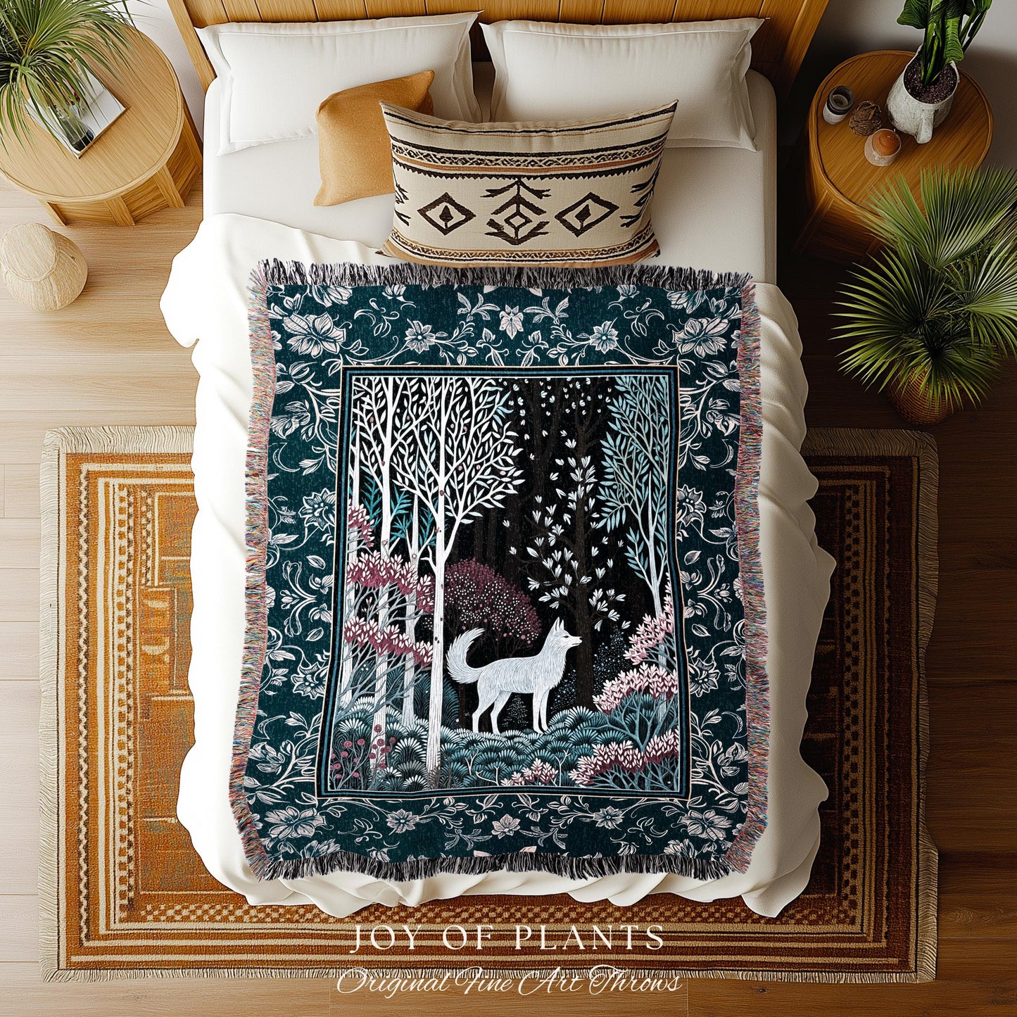 Storybook Folklore Boho Woven Wall Tapestry | Pastel Aesthetic Playful Nursery Wall Art Whimsical Botanical Nursery Scandinavian Folklore |