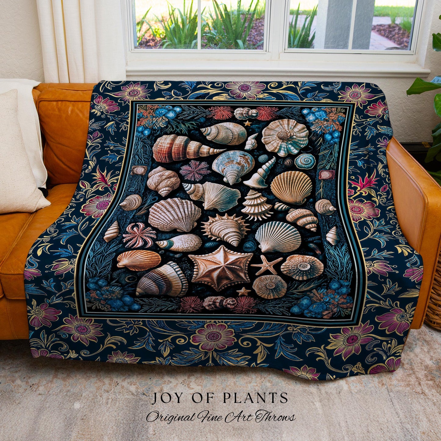 Colorful Nautical Aesthetic Throw Blanket | Ocean Inspired Lake Home Accent Seashell Woven Wall Tapestry Summer Beach Aesthetic Mermaidcore