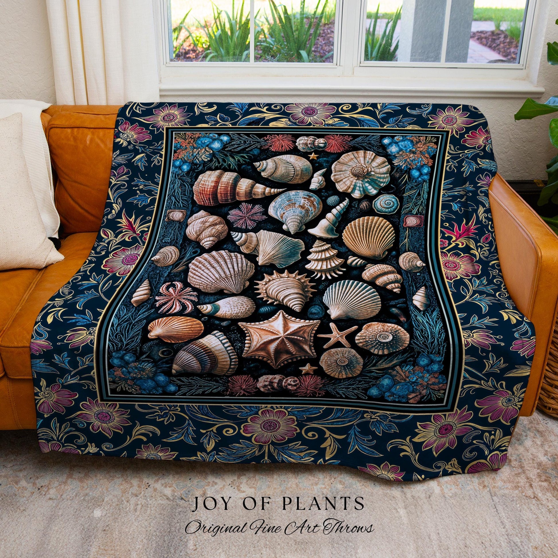 Colorful Nautical Aesthetic Throw Blanket | Ocean Inspired Lake Home Accent Seashell Woven Wall Tapestry Summer Beach Aesthetic Mermaidcore
