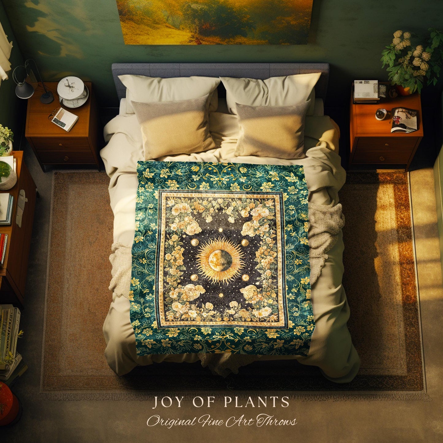 Sun and Moon Bohemian Tapestry | Moody Skies Astrology Blanket Vintage Celestial Cozy Throw Blanket Astrology Tapestry Dark Cottagecore Boho