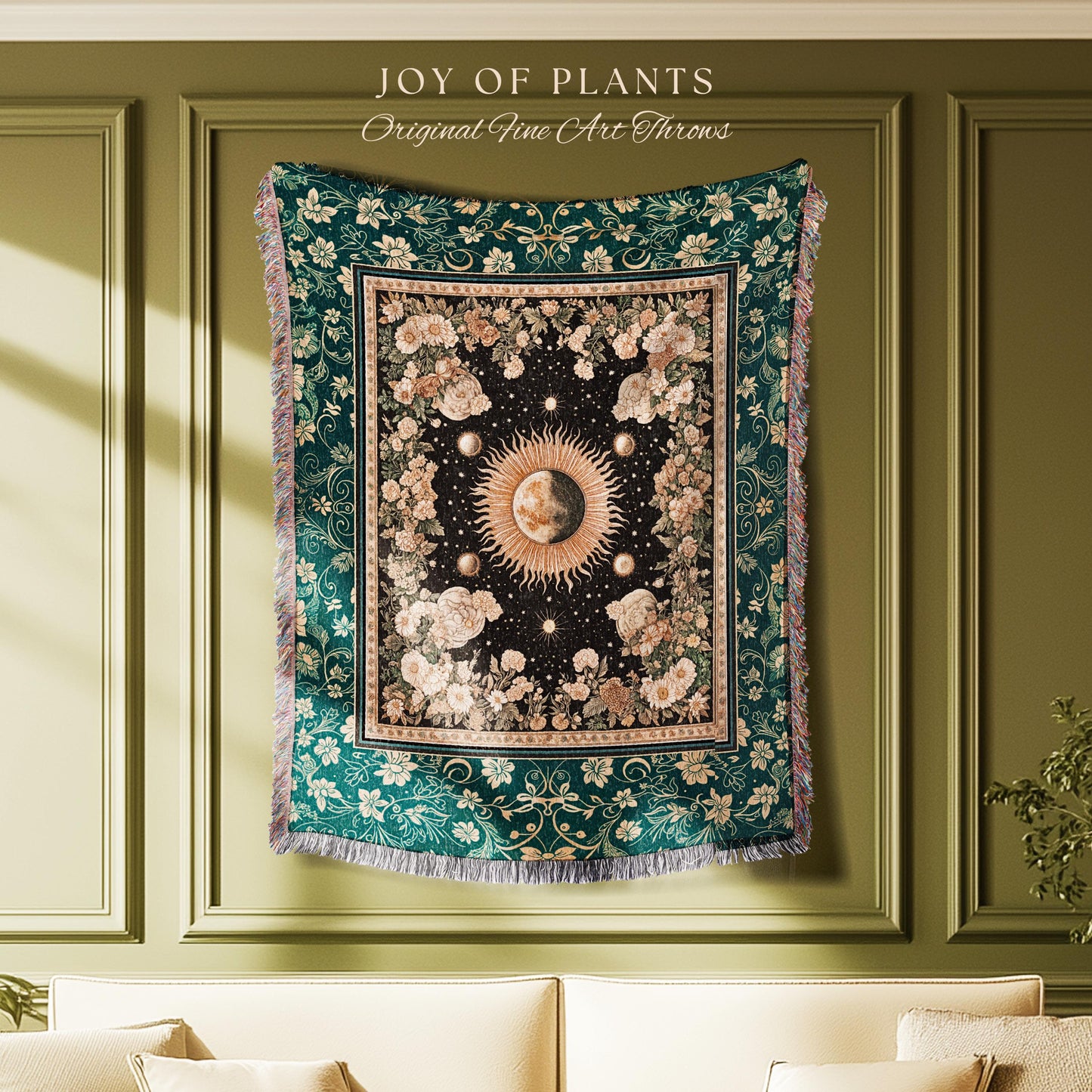 Sun and Moon Bohemian Tapestry | Moody Skies Astrology Blanket Vintage Celestial Cozy Throw Blanket Astrology Tapestry Dark Cottagecore Boho