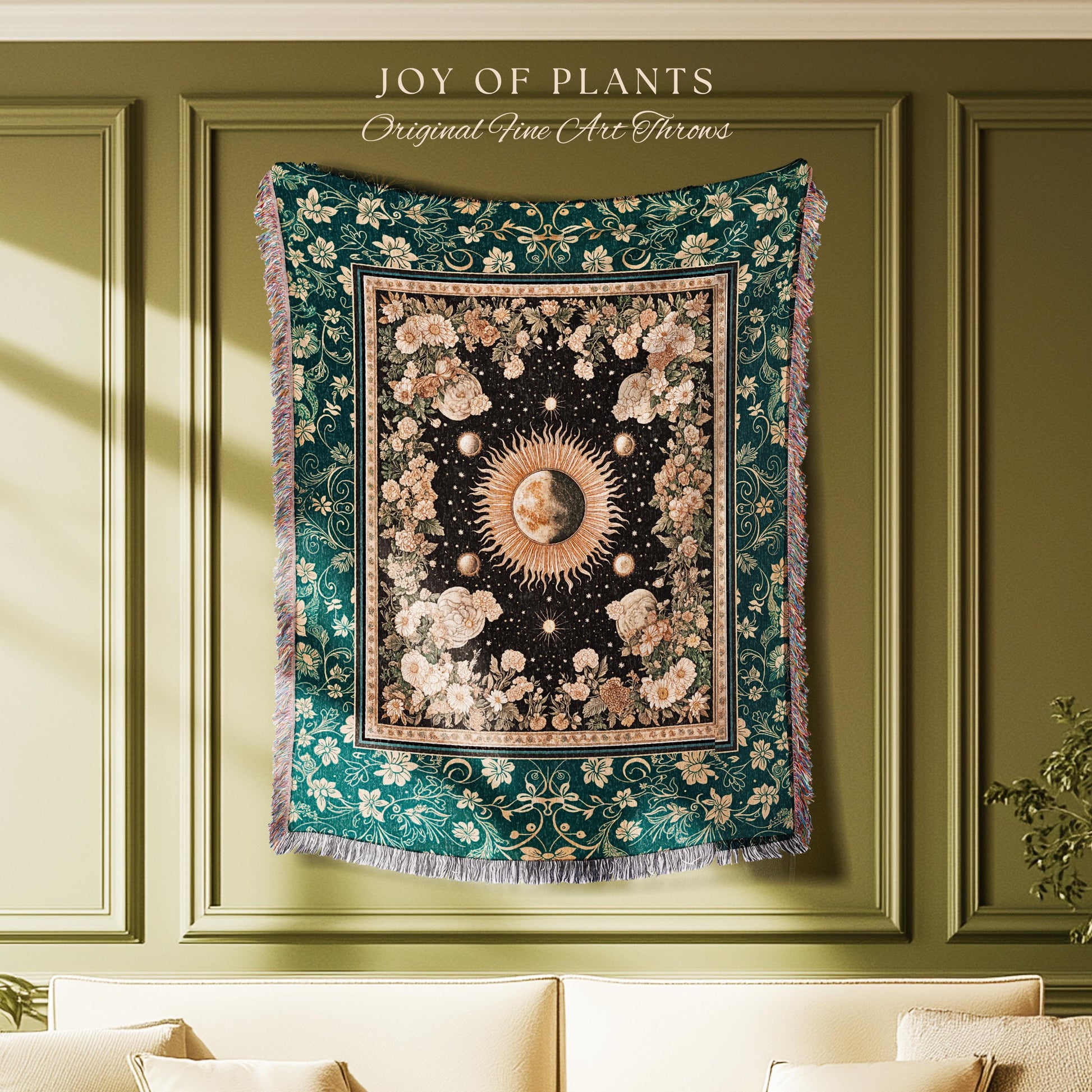 Sun and Moon Bohemian Tapestry | Moody Skies Astrology Blanket Vintage Celestial Cozy Throw Blanket Astrology Tapestry Dark Cottagecore Boho