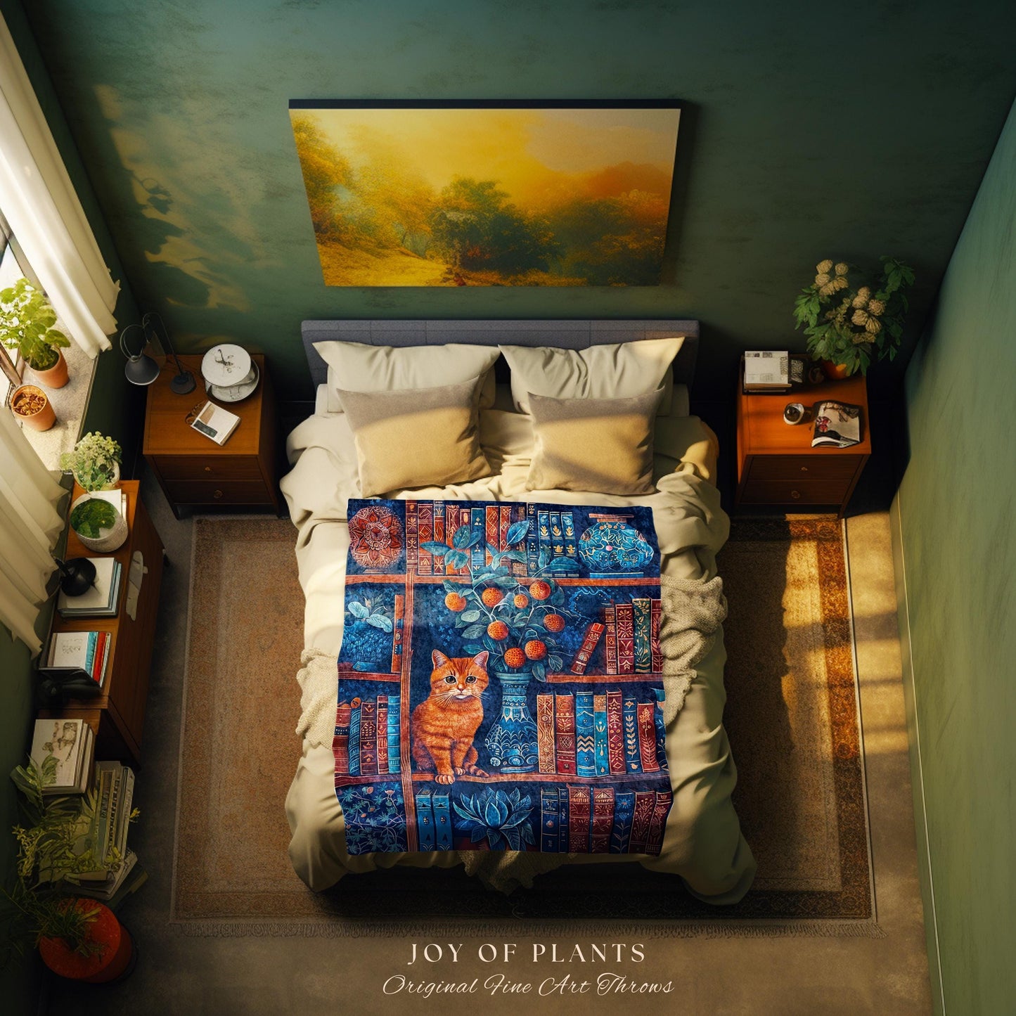 Cozy Cute Reading Blanket Woven Throw | Whimsical Enchanted Forestcore Tapestry Dark Maximalist Theme Cottagecore Bedding Medieval Wall Art