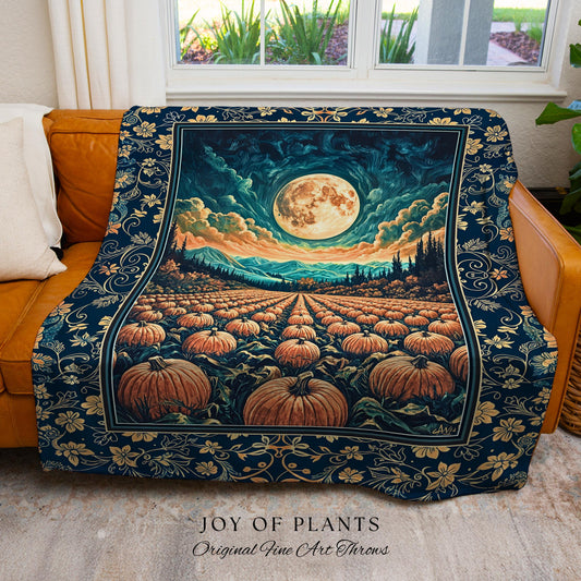 Fall Pumpkin Patch Cozy Blanket | Whimsical Dark Academia Aesthetic Autumn Woven Wall Tapestry Rustic Throw Whimsigoth Halloween Aesthetic
