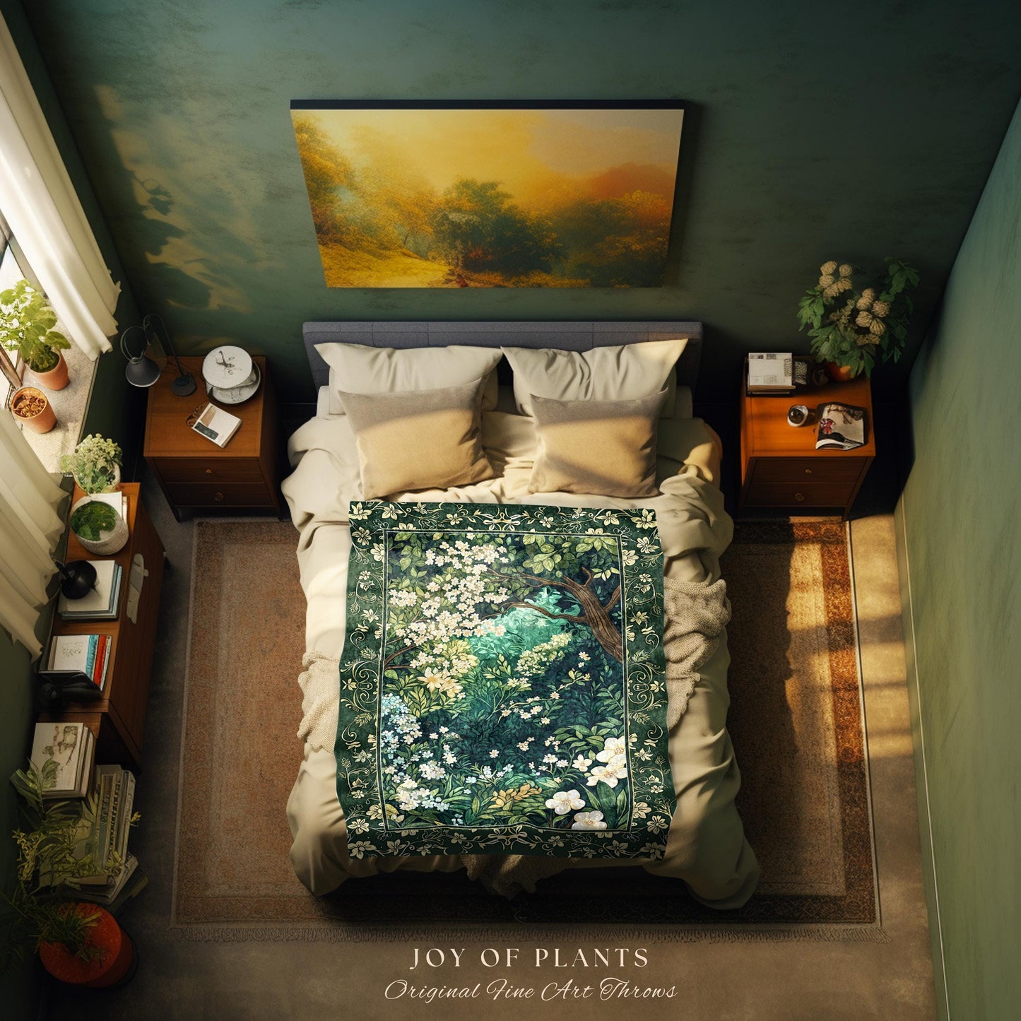 Botanical Aesthetic Forest Tapestry Throw Dark Cottagecore Folklore Inspired Decor | Ethereal Aesthetic Fairycore Mystical Woodland Blanket