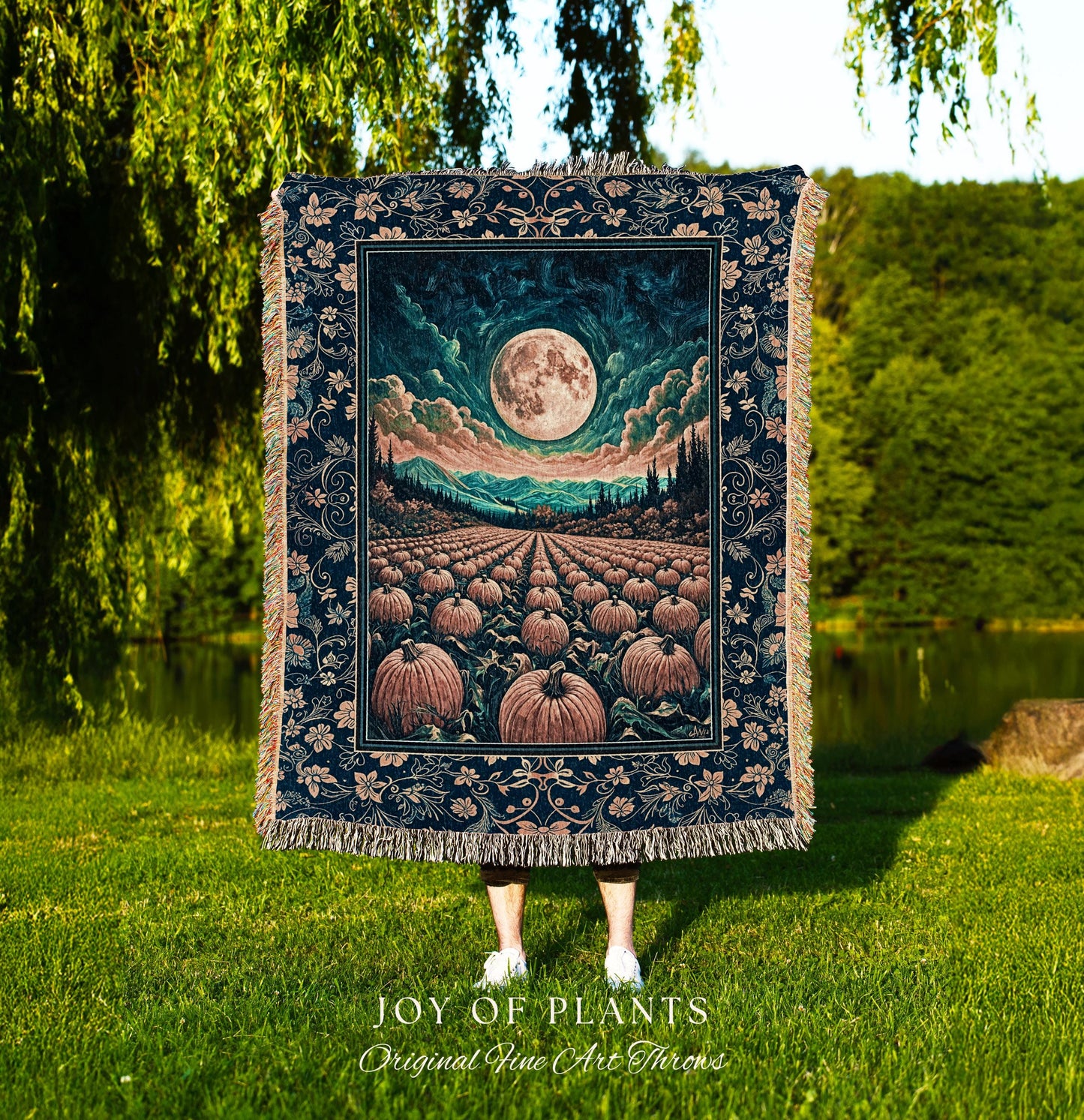 Fall Pumpkin Patch Cozy Blanket | Whimsical Dark Academia Aesthetic Autumn Woven Wall Tapestry Rustic Throw Whimsigoth Halloween Aesthetic