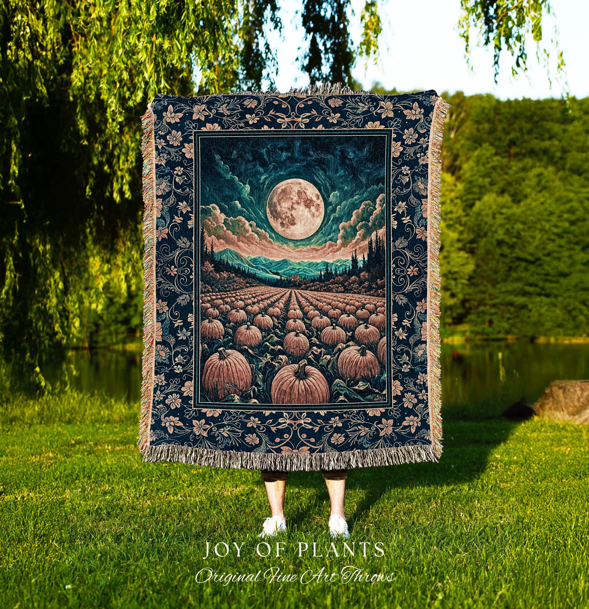 Fall Pumpkin Patch Cozy Blanket | Whimsical Dark Academia Aesthetic Autumn Woven Wall Tapestry Rustic Throw Whimsigoth Halloween Aesthetic