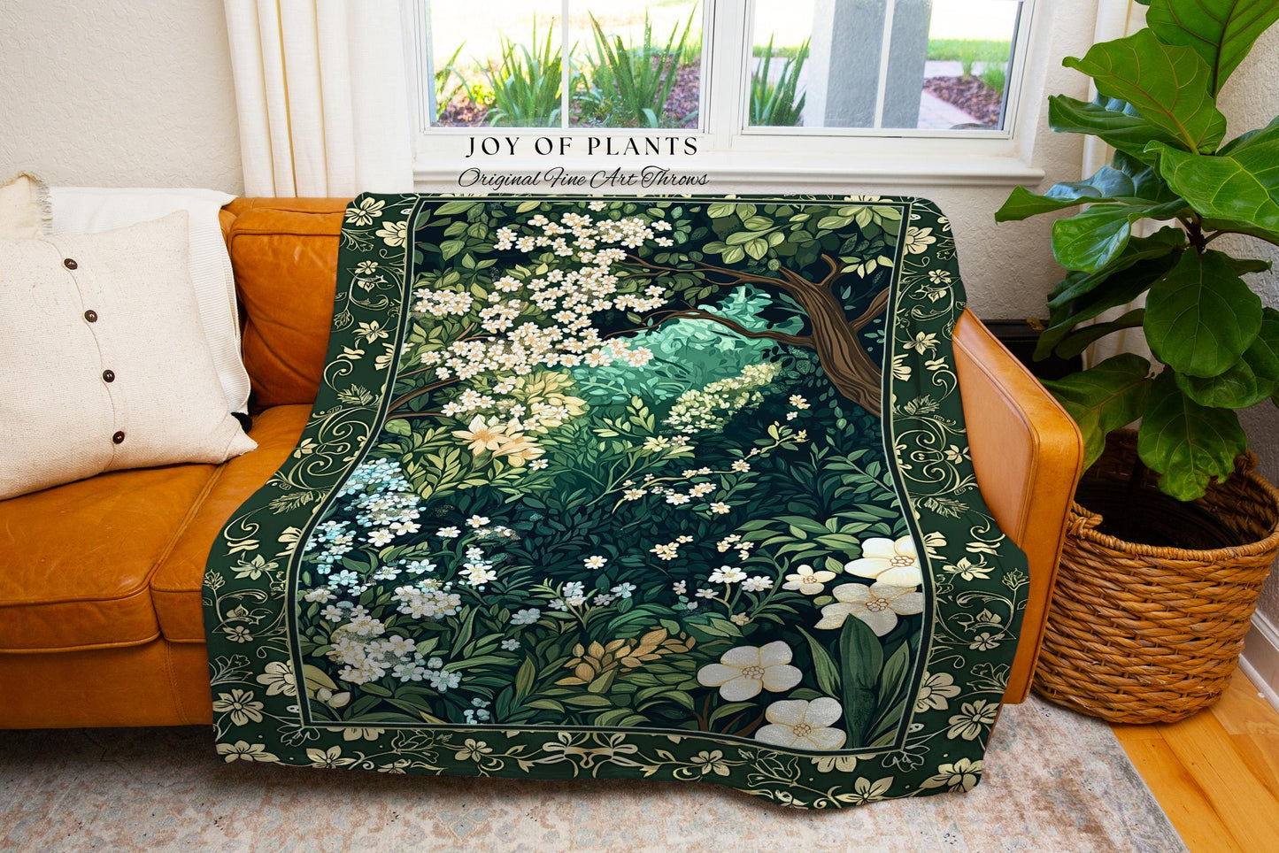 Botanical Aesthetic Forest Tapestry Throw Dark Cottagecore Folklore Inspired Decor | Ethereal Aesthetic Fairycore Mystical Woodland Blanket