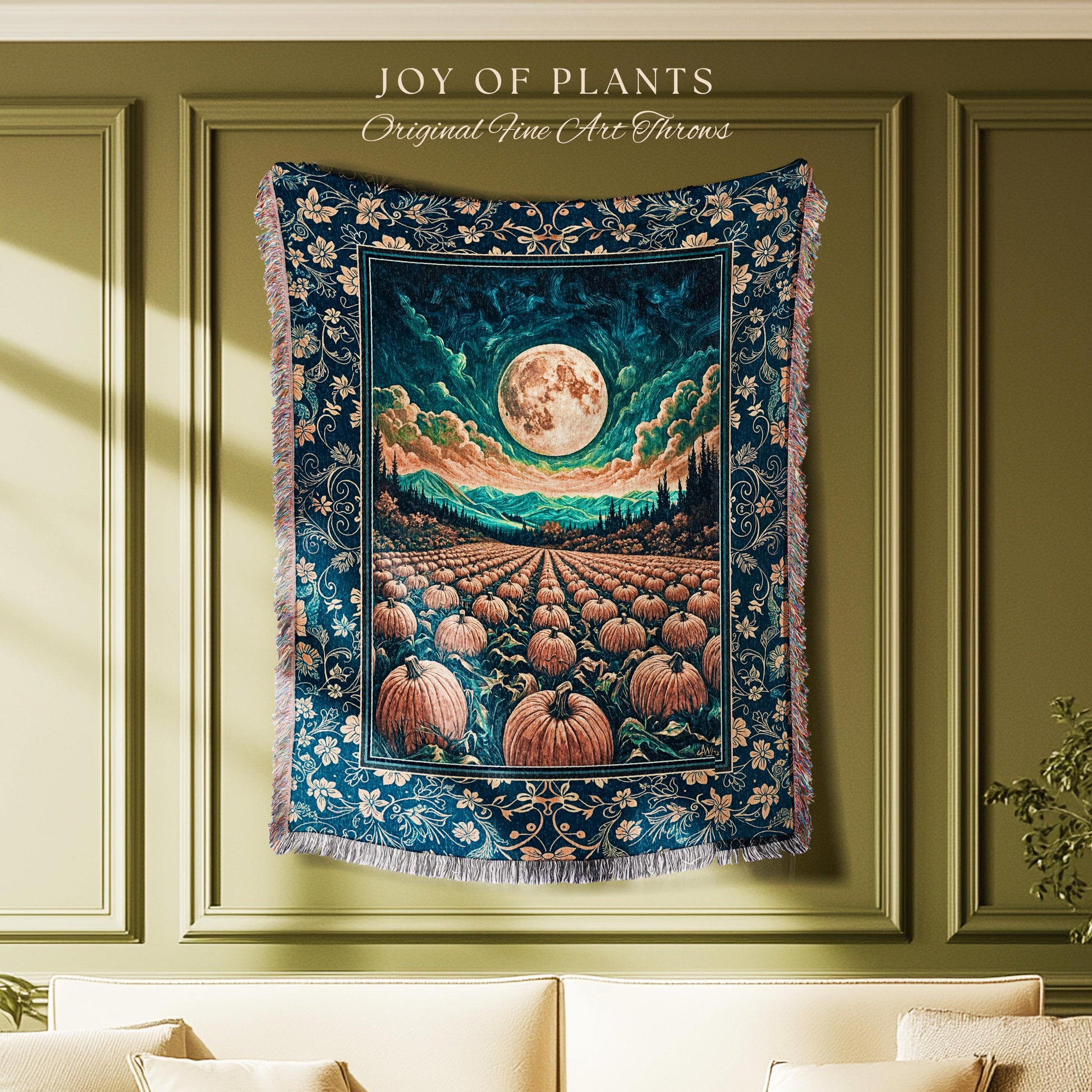 Fall Pumpkin Patch Cozy Blanket | Whimsical Dark Academia Aesthetic Autumn Woven Wall Tapestry Rustic Throw Whimsigoth Halloween Aesthetic