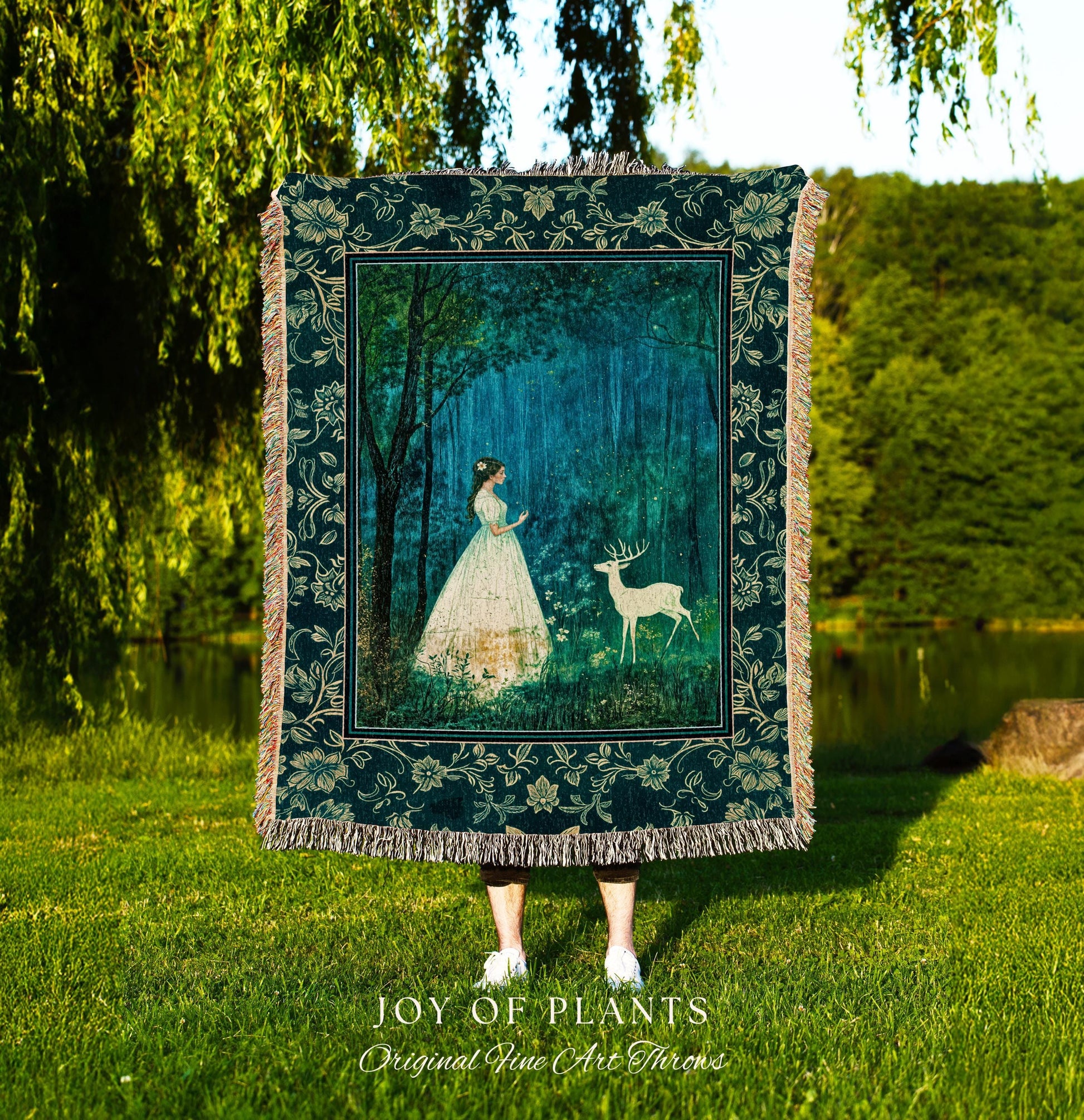 Spirit Animal Magic Forest Blanket | Woodland Folklore Woven Tapestry Spiritual Meaning Wall Art Enchanted Woods Throw Botanical Whimsical |