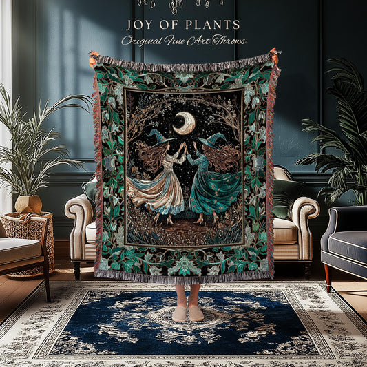 Dark Botanical Witchy Fairycore Blanket | Moody Colors Mystic Aesthetic Wiccan Home Decor Cozy Autumn Aesthetic Whimsigoth Woven Tapestry |