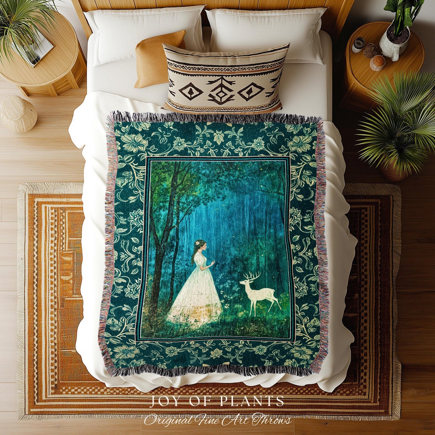 Spirit Animal Magic Forest Blanket | Woodland Folklore Woven Tapestry Spiritual Meaning Wall Art Enchanted Woods Throw Botanical Whimsical |