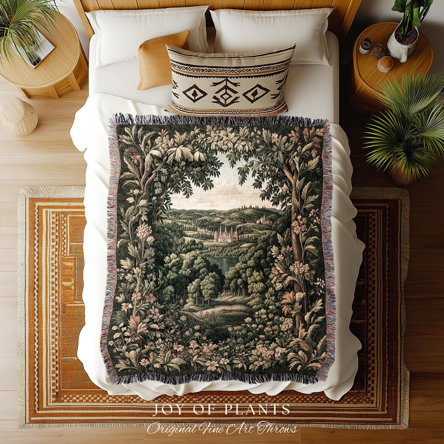Renaissance Aesthetic Woven Wall Tapestry | Whimsical Fairytale Botanical Magic Garden Throw Blanket Fairycore Woodland Natural Elegance |