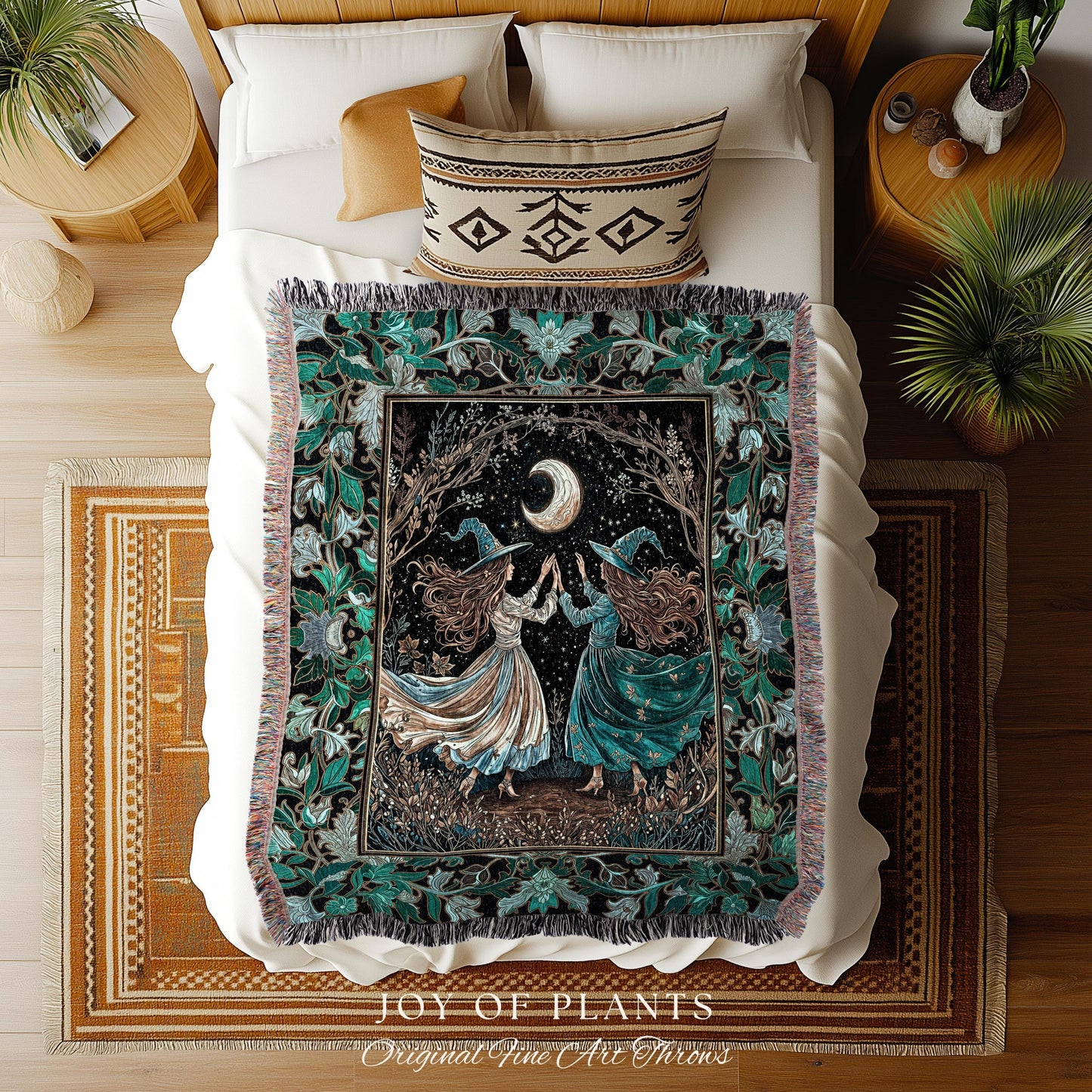Dark Botanical Witchy Fairycore Blanket | Moody Colors Mystic Aesthetic Wiccan Home Decor Cozy Autumn Aesthetic Whimsigoth Woven Tapestry |