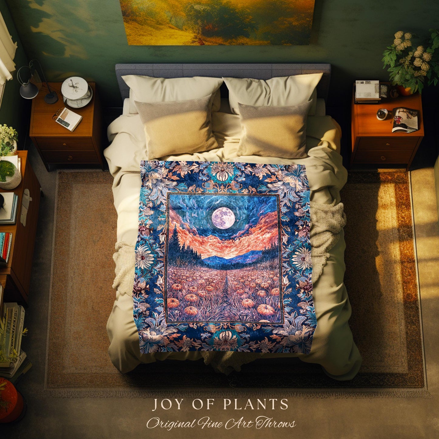 Witchy Night Sky Full Moon Blanket | Pastel Fall Decoration Cozy Autumn Tapestry Pumpkin Patch Whimsigoth Aesthetic Spooky Dark Academia |