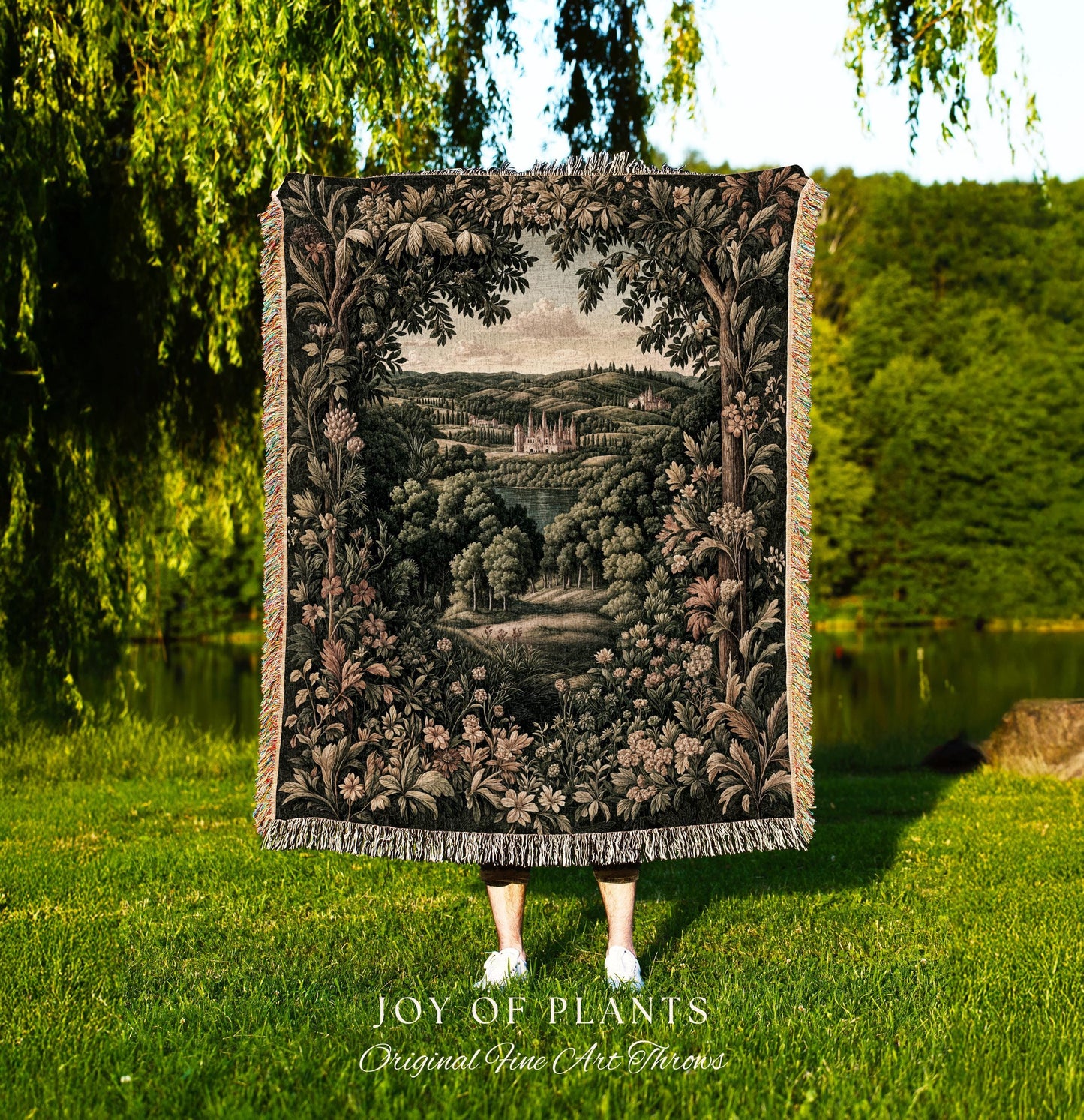 Renaissance Aesthetic Woven Wall Tapestry | Whimsical Fairytale Botanical Magic Garden Throw Blanket Fairycore Woodland Natural Elegance |