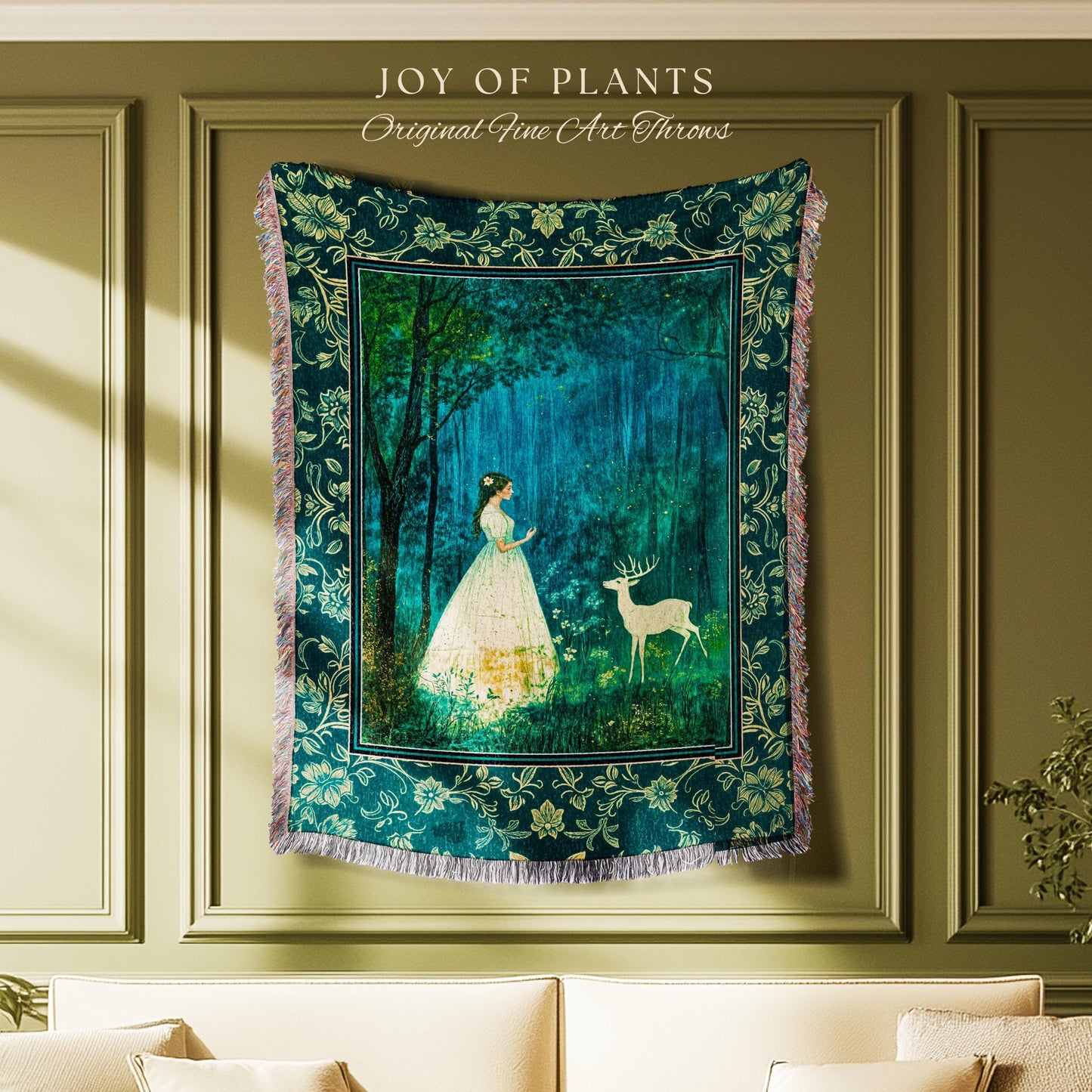 Spirit Animal Magic Forest Blanket | Woodland Folklore Woven Tapestry Spiritual Meaning Wall Art Enchanted Woods Throw Botanical Whimsical |