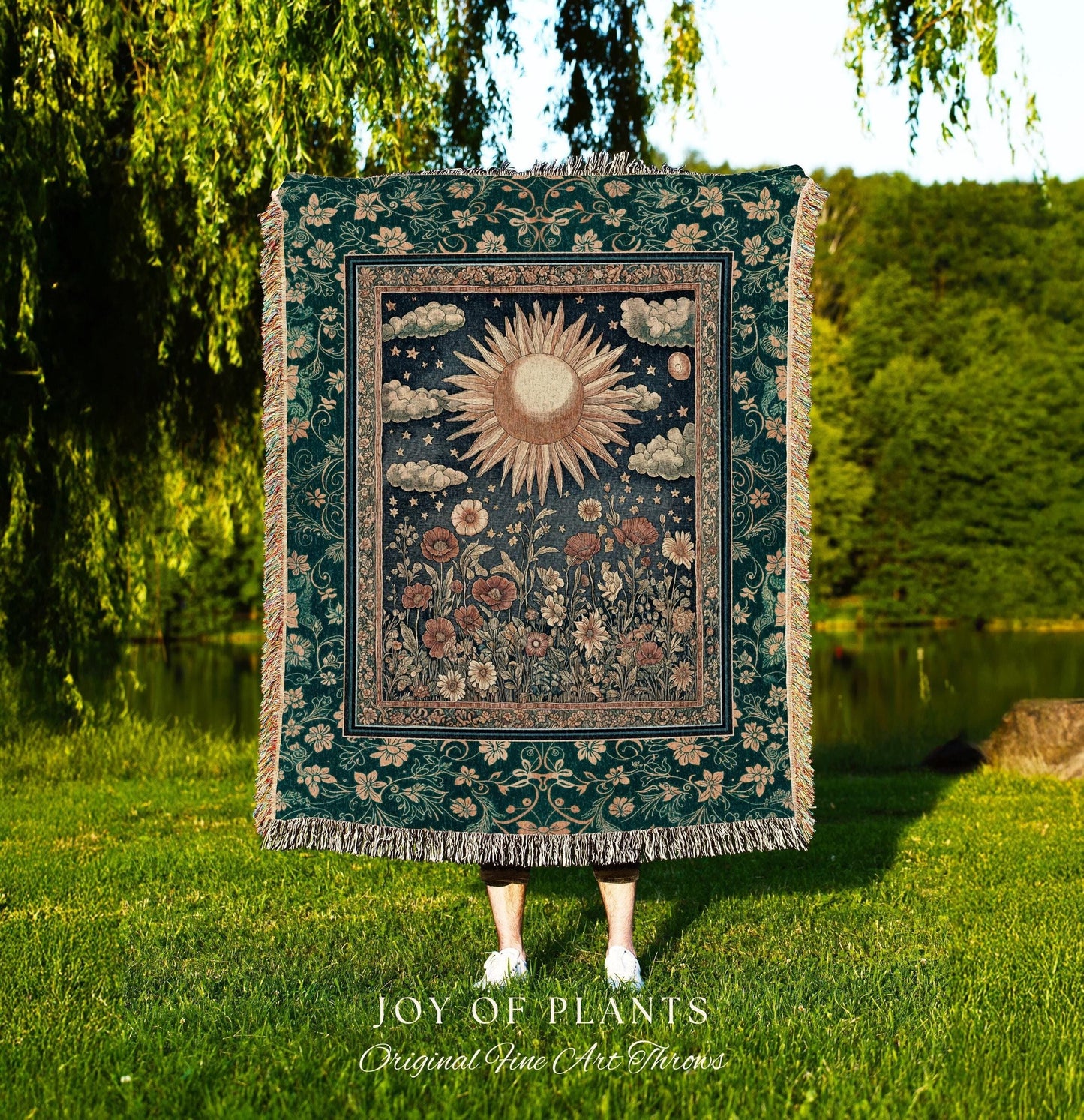 Maximalist Sun Goddess Tapestry | Nature Botanical Throw Blanket Floral Light Academia Spiritual Aesthetic Zodiac Theme Celestial Bedroom