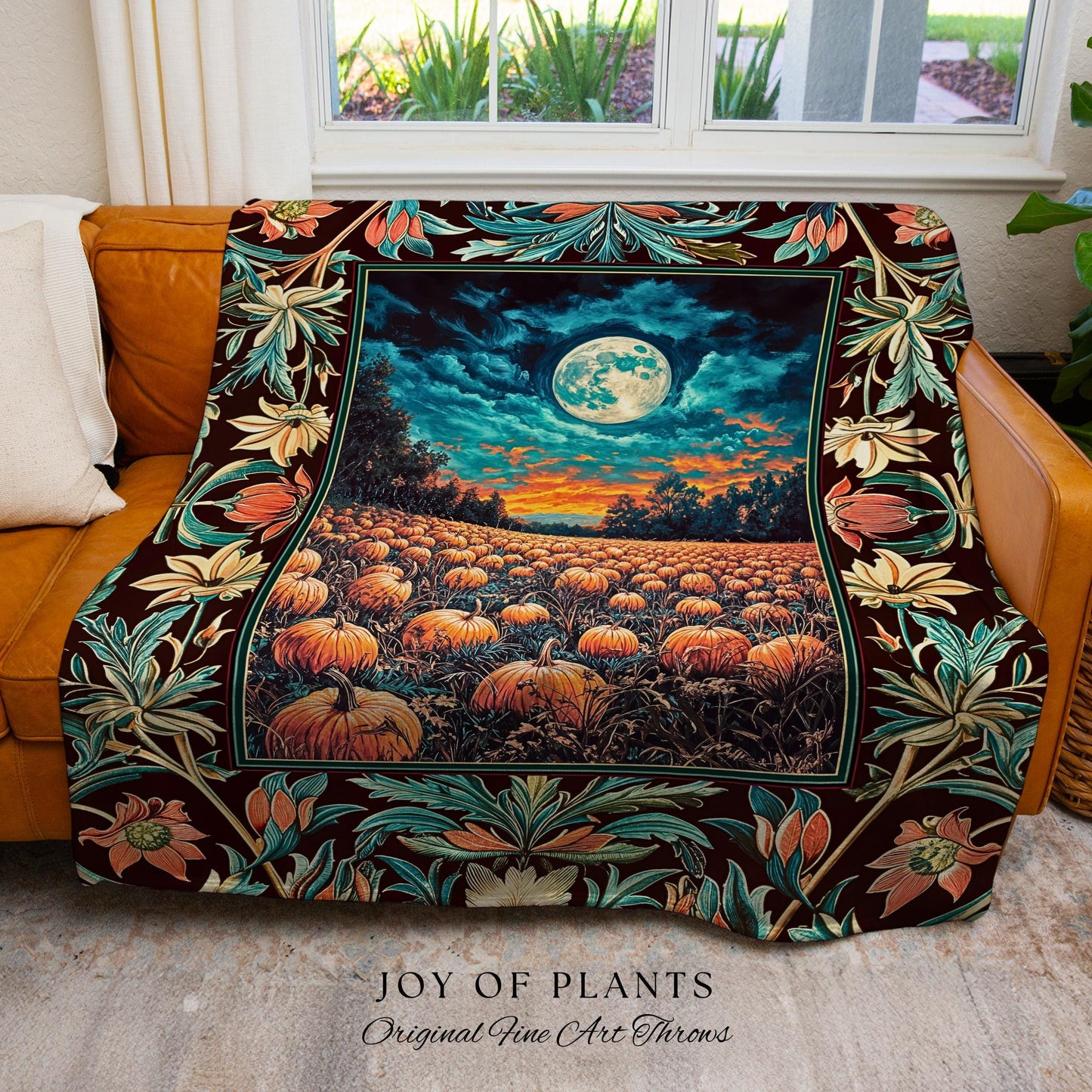 Bookish Cozy Fall Throw Blanket | Floral Autumn Aesthetic Gothiccore Light Academia Whimsigoth Pumpkin Tapestry Cute Spooky Rustic Decor |