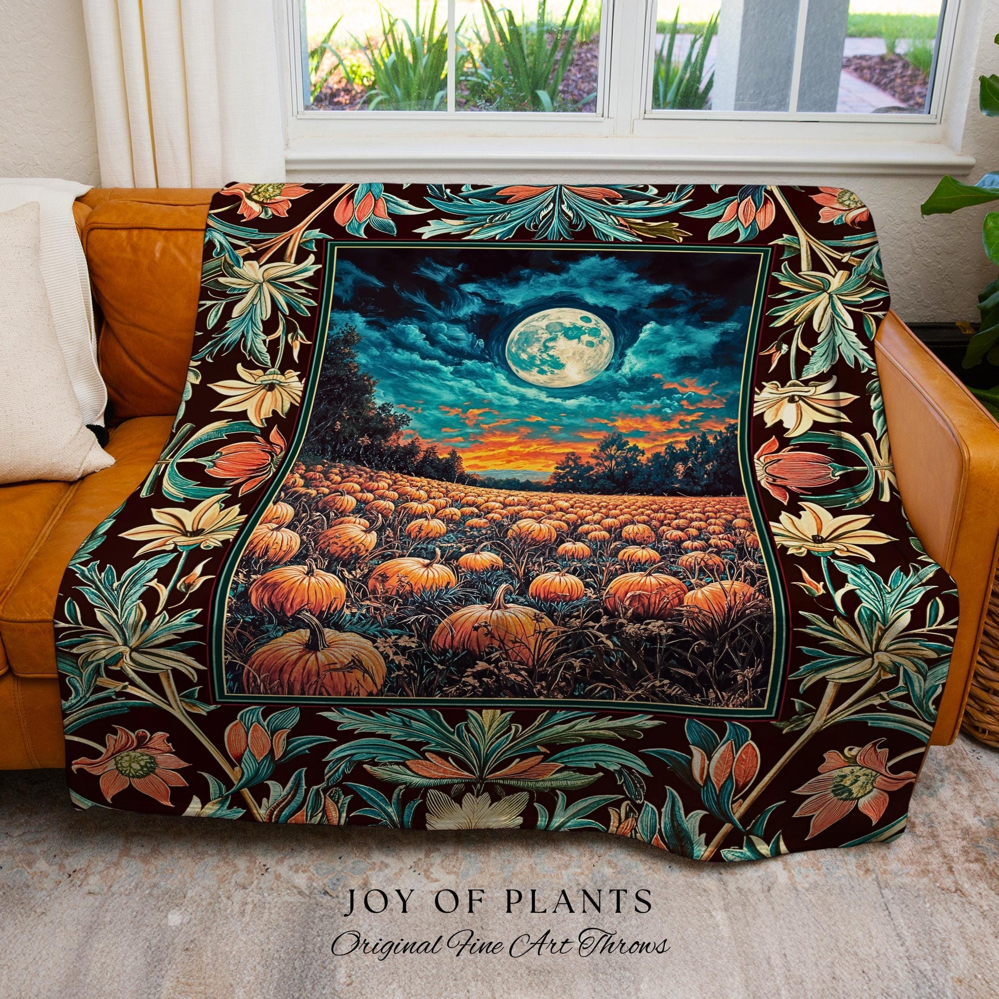 Bookish Cozy Fall Throw Blanket | Floral Autumn Aesthetic Gothiccore Light Academia Whimsigoth Pumpkin Tapestry Cute Spooky Rustic Decor |
