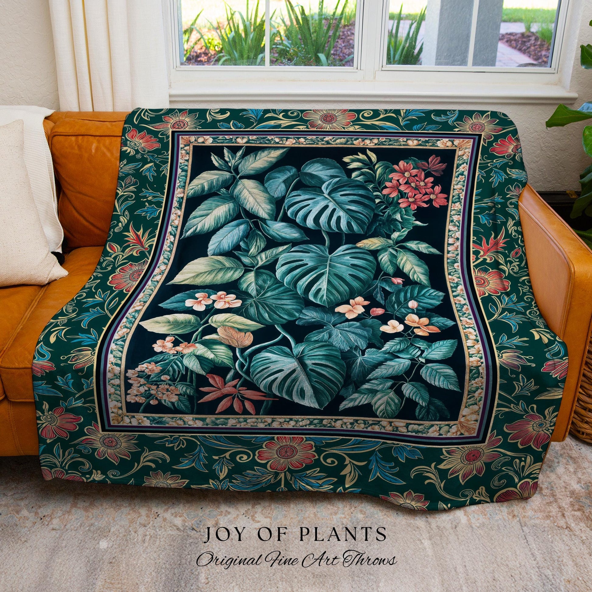 Elegant Botanicals Dark Forestcore Blanket | Woodland Fairycore Tapestry Woven Wall Art Dark Cottagecore Vintage Style Moody Bedroom Teal |