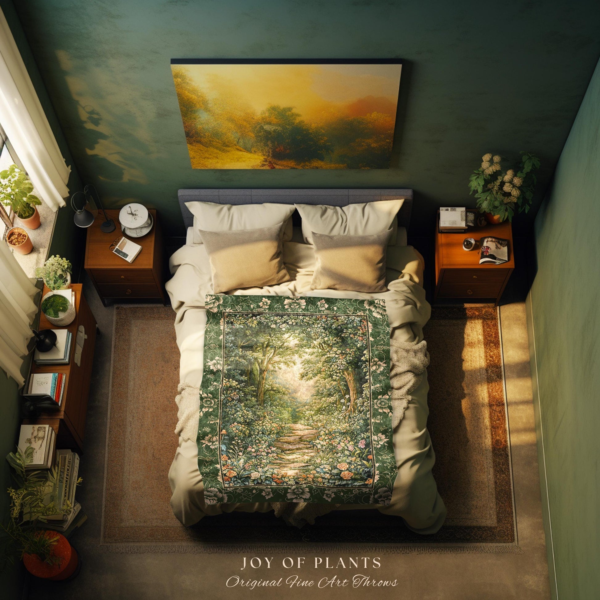 Mystic Garden Fairytale Landscape Tapestry Throw | Fairycore Woodland Nature Lover Book Nook Blanket Cozy Earthy Home Decor Whimsical Floral