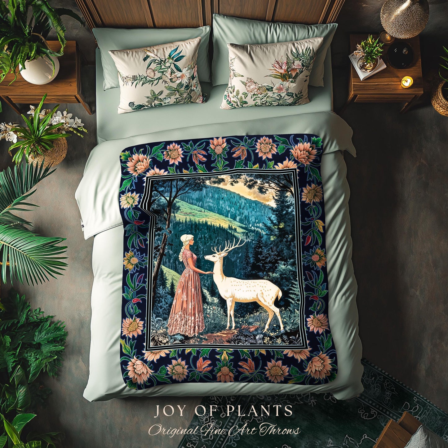 Victorian Floral Fantasy Throw Blanket | Ornate Botanical Landscape Woven Tapestry Maximalist Folklore Wall Art Whimsical Elven Princess |