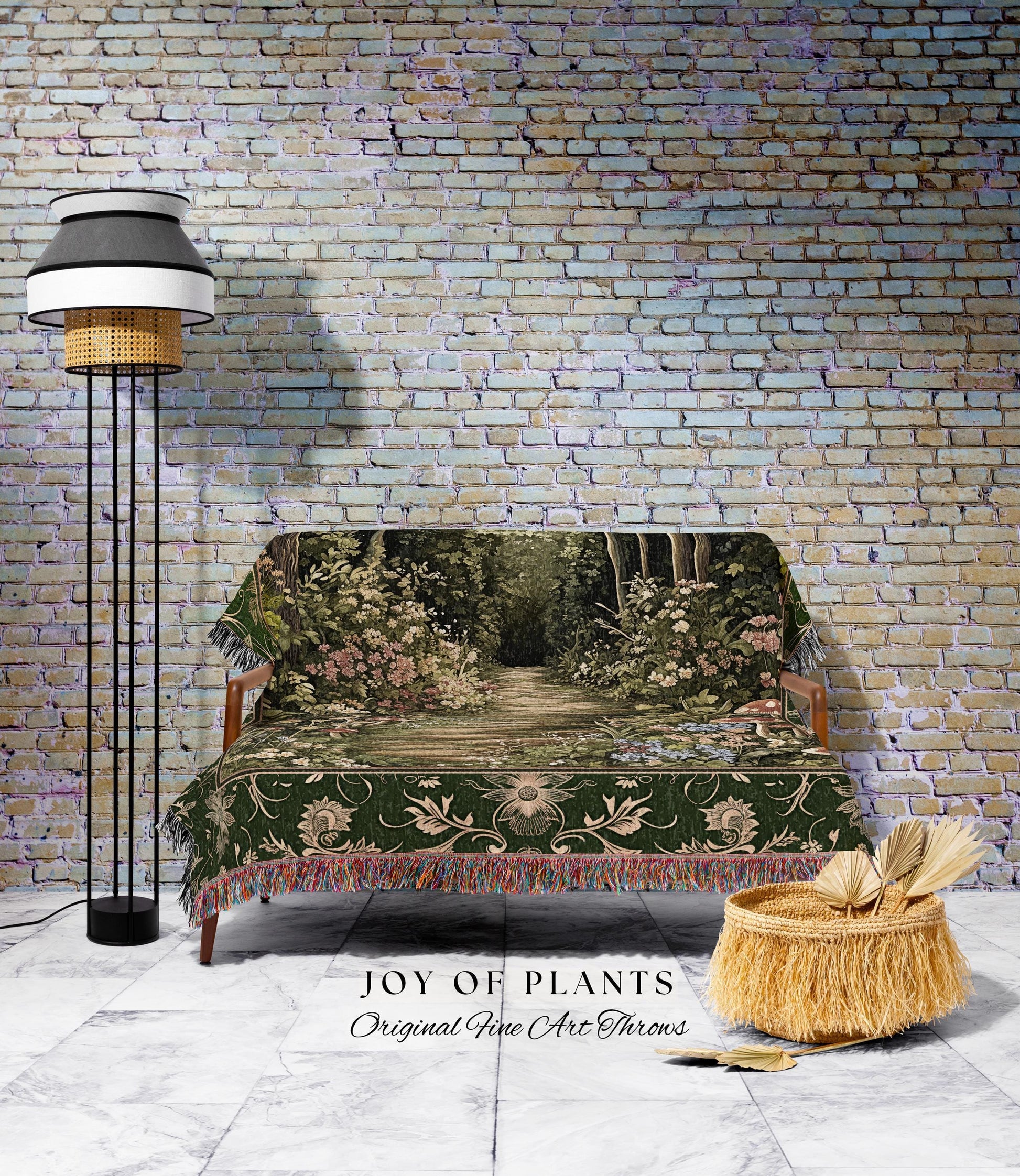 Natural Plants Ethereal Folklore Throw Blanket | Woodland Fairy Inspired Nature Lover Bedroom Cozy Earthy Woven Tapestry Mystical Floral |