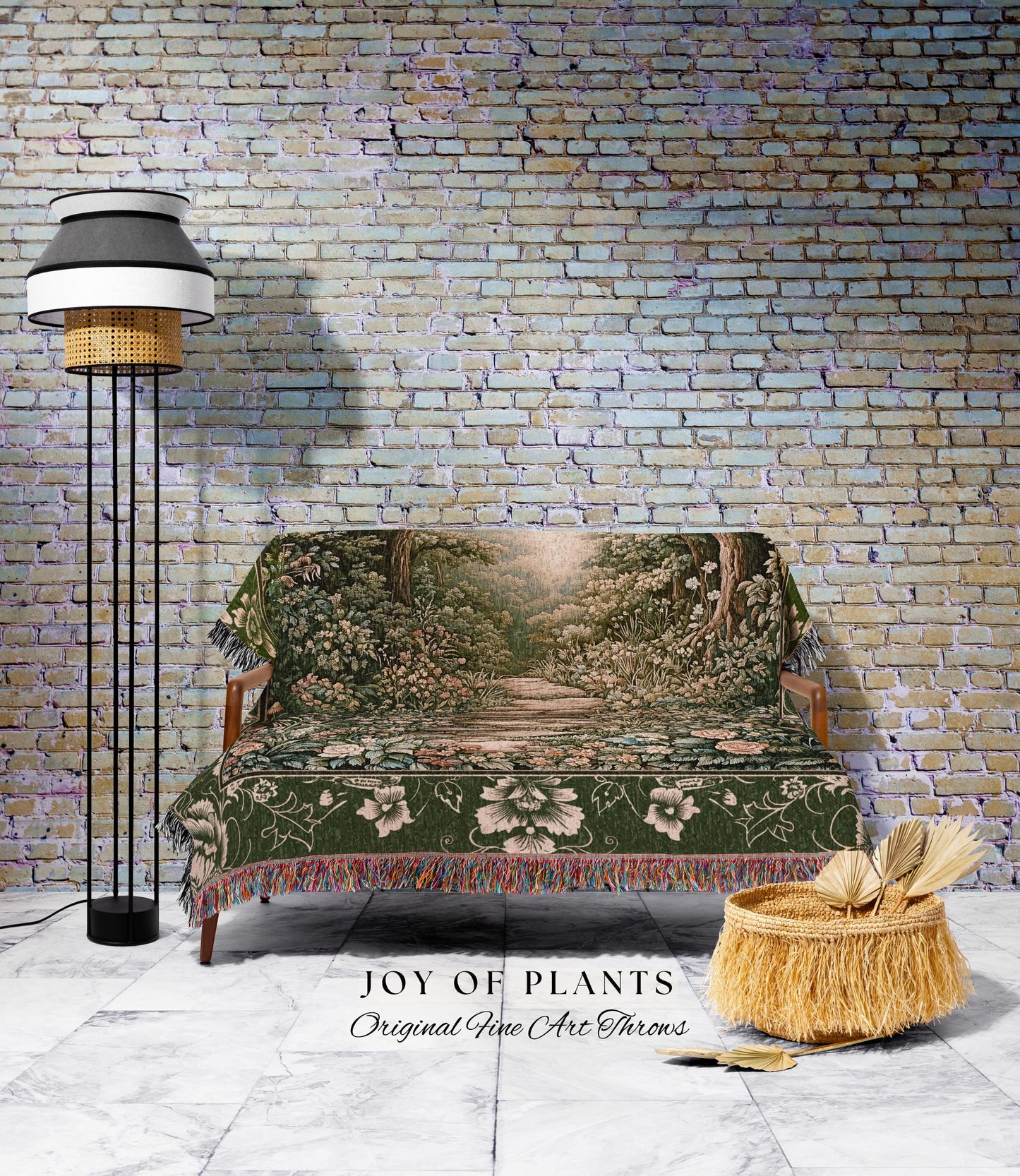 Mystic Garden Fairytale Landscape Tapestry Throw | Fairycore Woodland Nature Lover Book Nook Blanket Cozy Earthy Home Decor Whimsical Floral