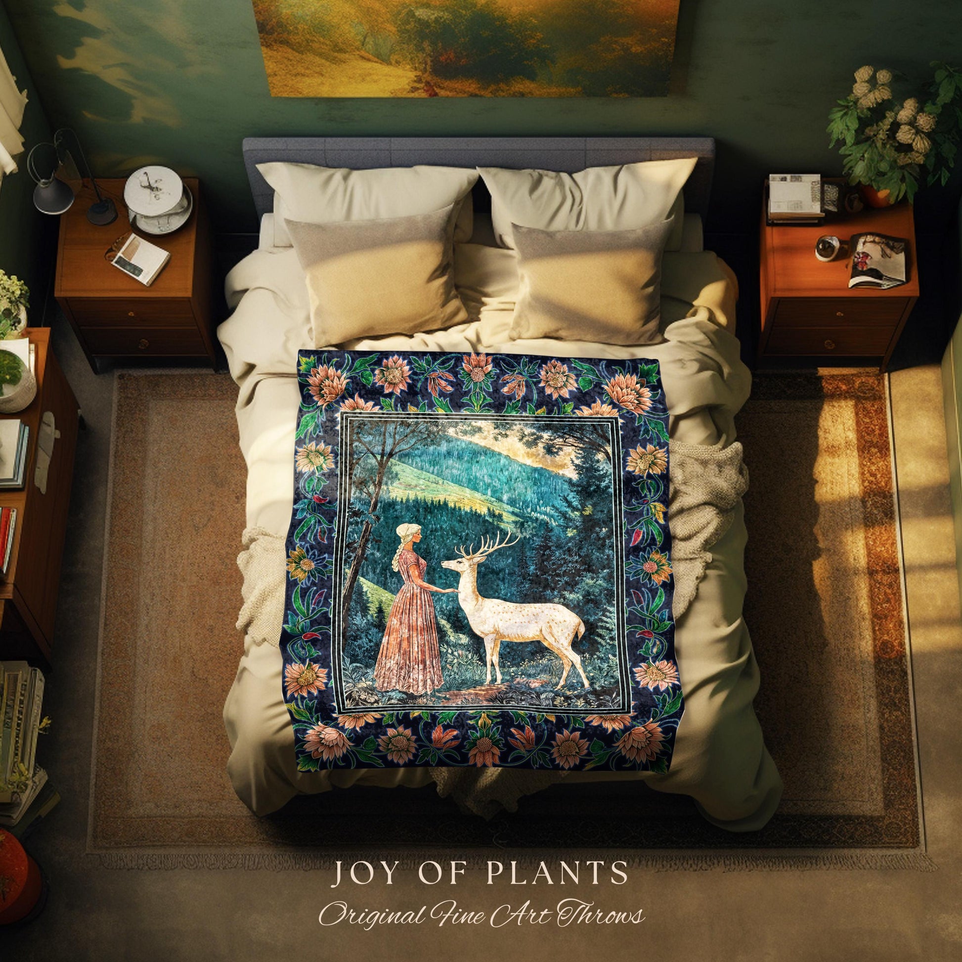 Victorian Floral Fantasy Throw Blanket | Ornate Botanical Landscape Woven Tapestry Maximalist Folklore Wall Art Whimsical Elven Princess |