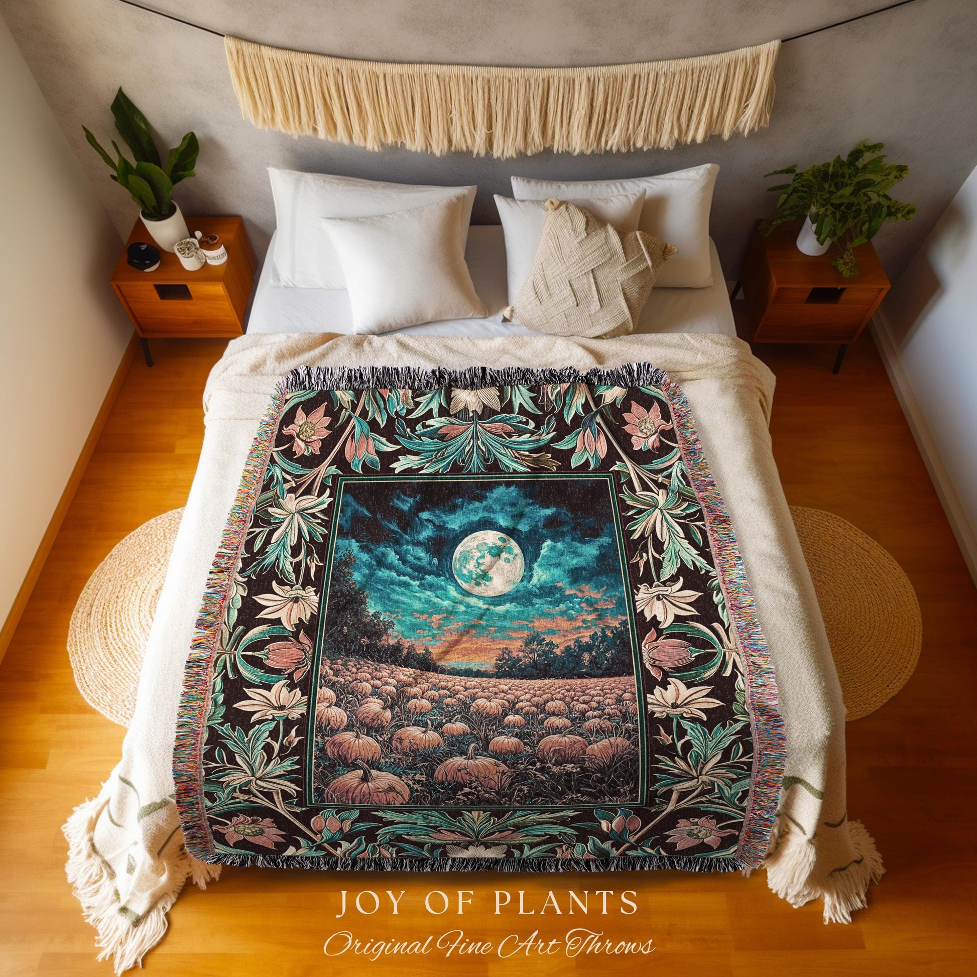 Bookish Cozy Fall Throw Blanket | Floral Autumn Aesthetic Gothiccore Light Academia Whimsigoth Pumpkin Tapestry Cute Spooky Rustic Decor |