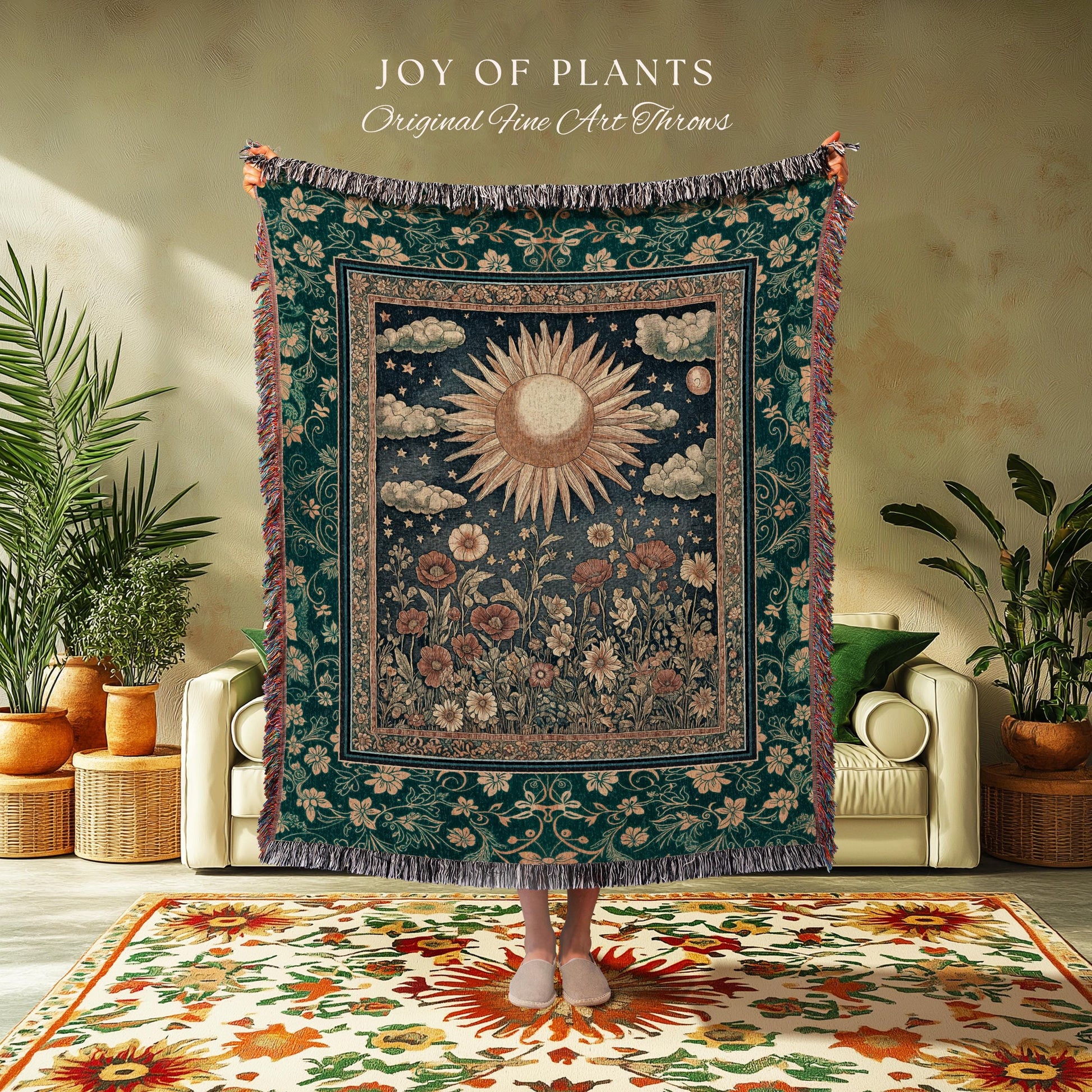 Maximalist Sun Goddess Tapestry | Nature Botanical Throw Blanket Floral Light Academia Spiritual Aesthetic Zodiac Theme Celestial Bedroom