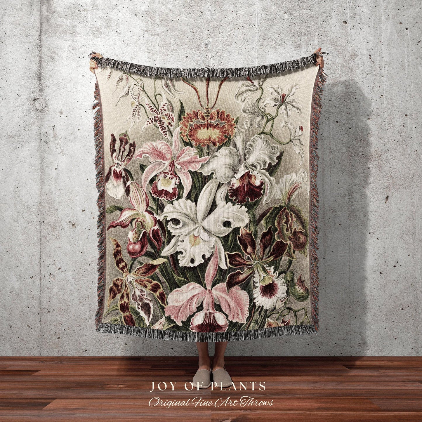 Maximalist Woven Tapestry | Orchid Flower Woven Blanket Vintage Art | Woven Throw Blanket | Vintage Floral Woven Blanket Maximalist Decor |