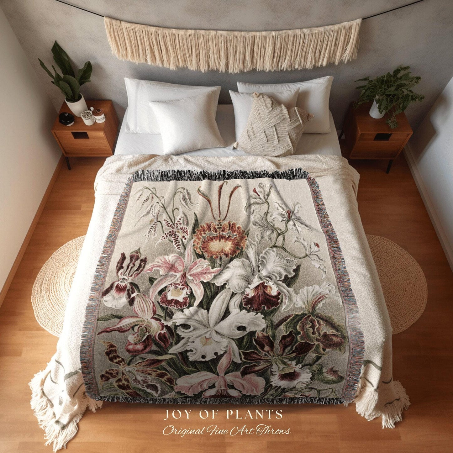 Maximalist Woven Tapestry | Orchid Flower Woven Blanket Vintage Art | Woven Throw Blanket | Vintage Floral Woven Blanket Maximalist Decor |