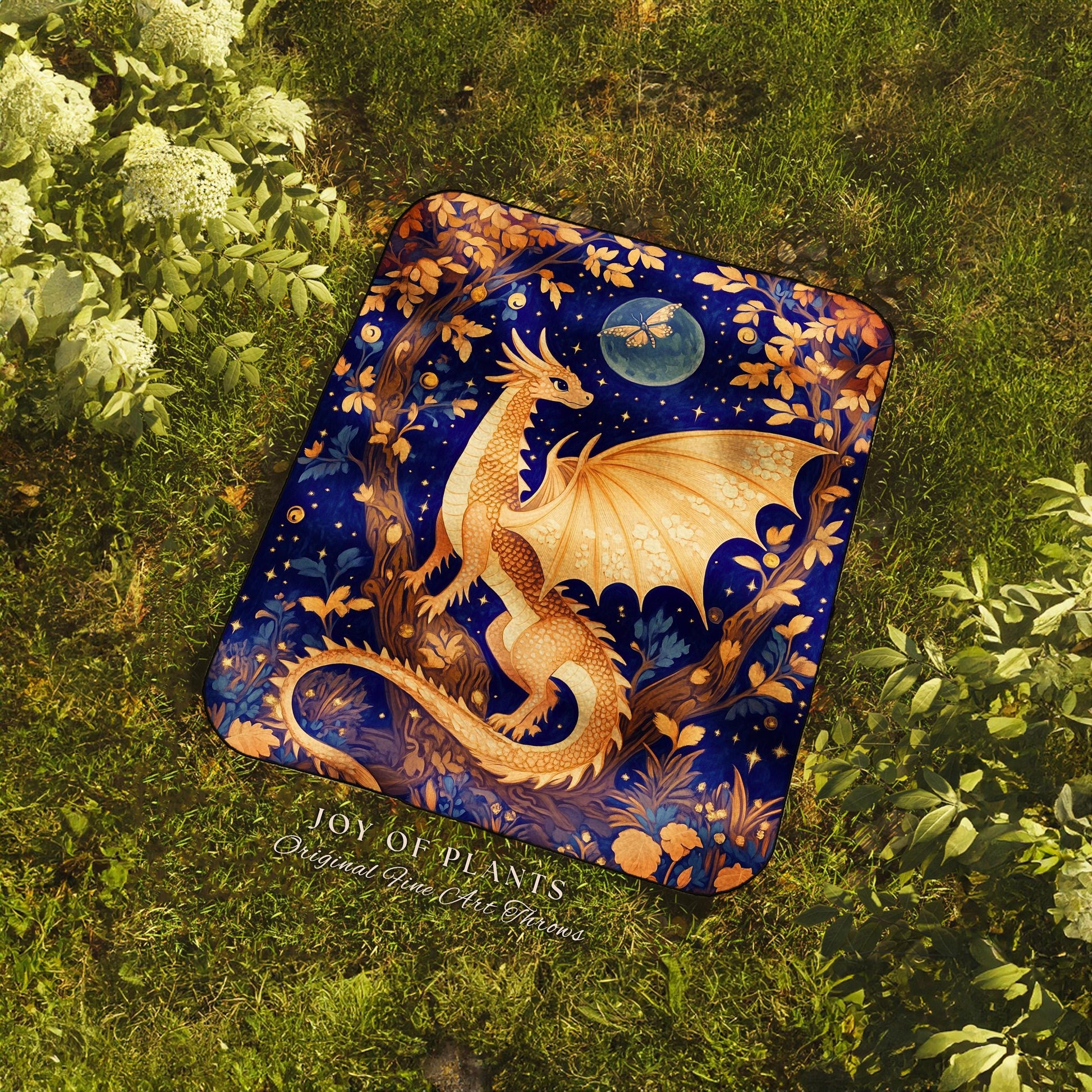 Whimsical Woodland Dragon Tapestry | Medieval Aesthetic Witchy Magical Mythical Creature Decor Cozy Rustic Whimsigothic Wall Hanging Artwork