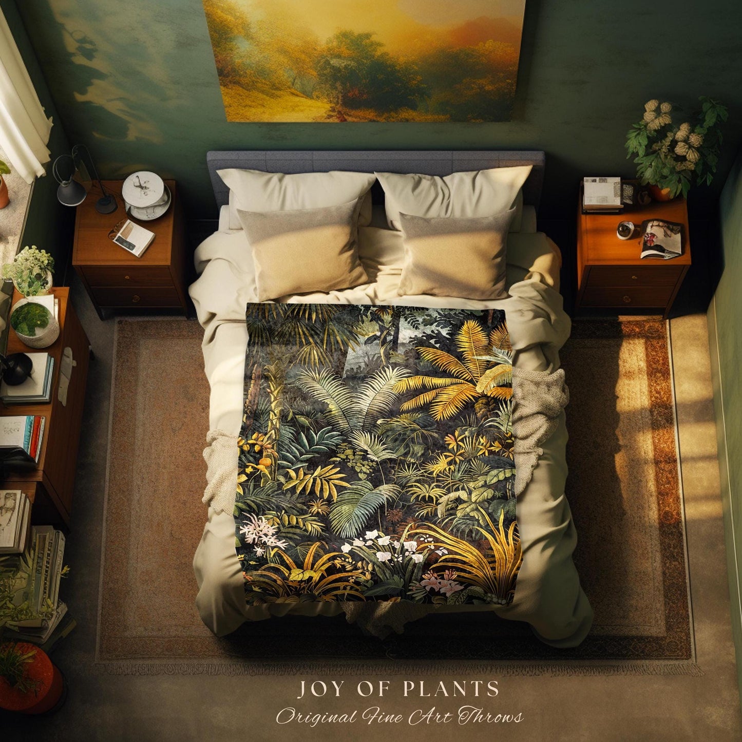 Earthy Colors Tropical Leaves Throw Blanket | Jungle Theme Bedroom Decor Whimsical Botanical Living Room Forest House Plant Tapestry Woven