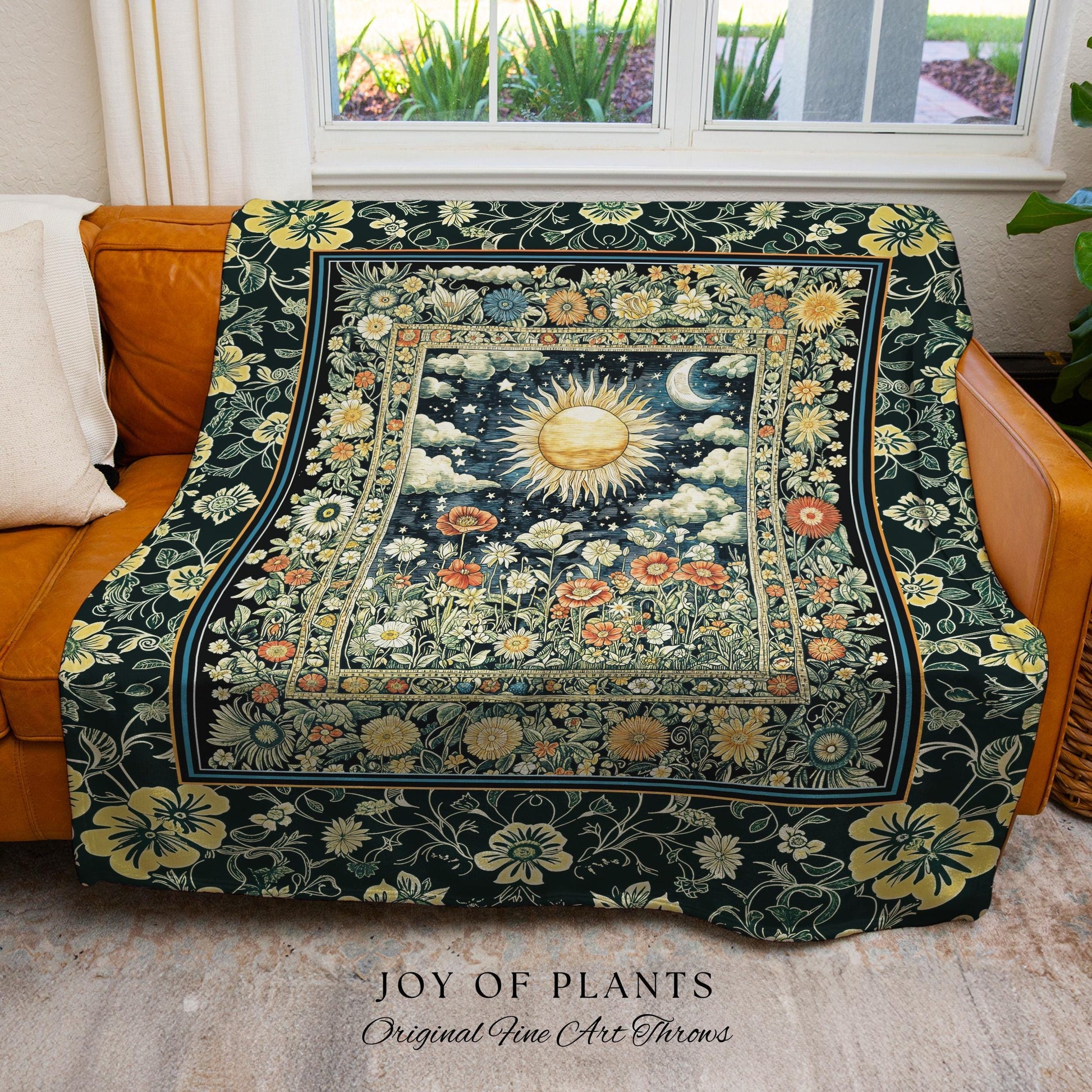 Dreamy Aesthetic Maximalist Tapestry | Sun and Moon Bohemian Sunshine Tapestry Astrology Throw Psychedelic Celestial Cozy Throw Blanket |
