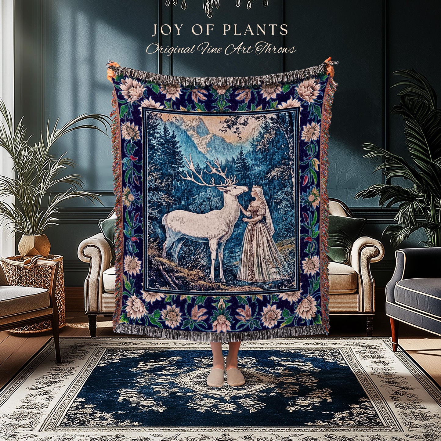 Woodland Renaissance Rustic Tapestry | Royal Elegance Woven Throw Blanket Storybook Fantasy Aesthetic Woven Wall Art Vintage Princesscore |